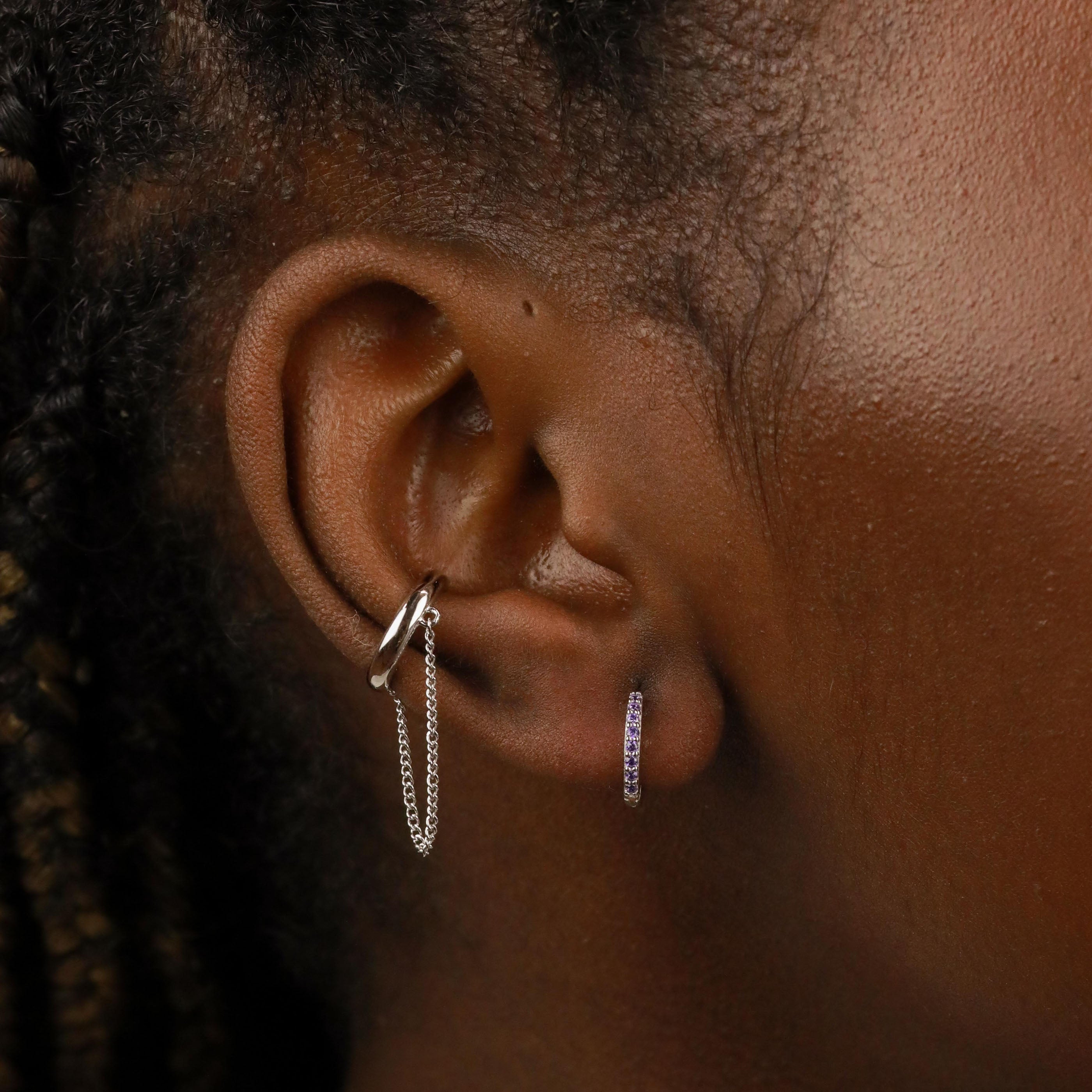 Birthstone Earrings - February Birthstone Huggies in Silver with Amethyst CZ - Huggies - Astrid & Miyu