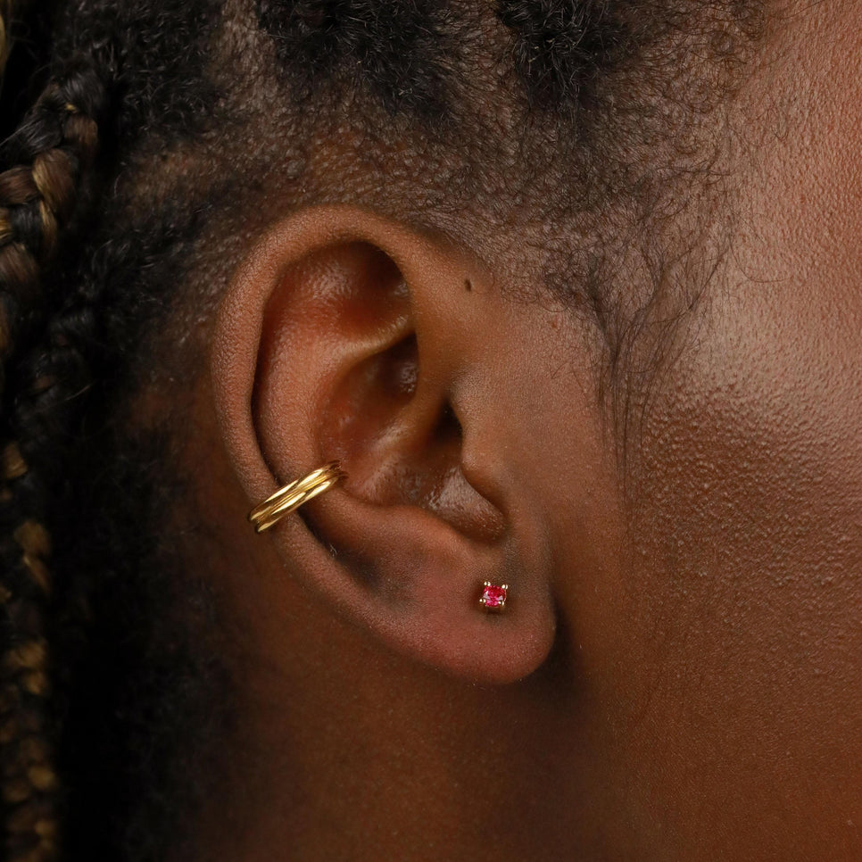 18k Gold Plated Jewellery - July Birthstone Stud Earrings in Gold with Ruby CZ - Stud Earrings - Astrid & Miyu