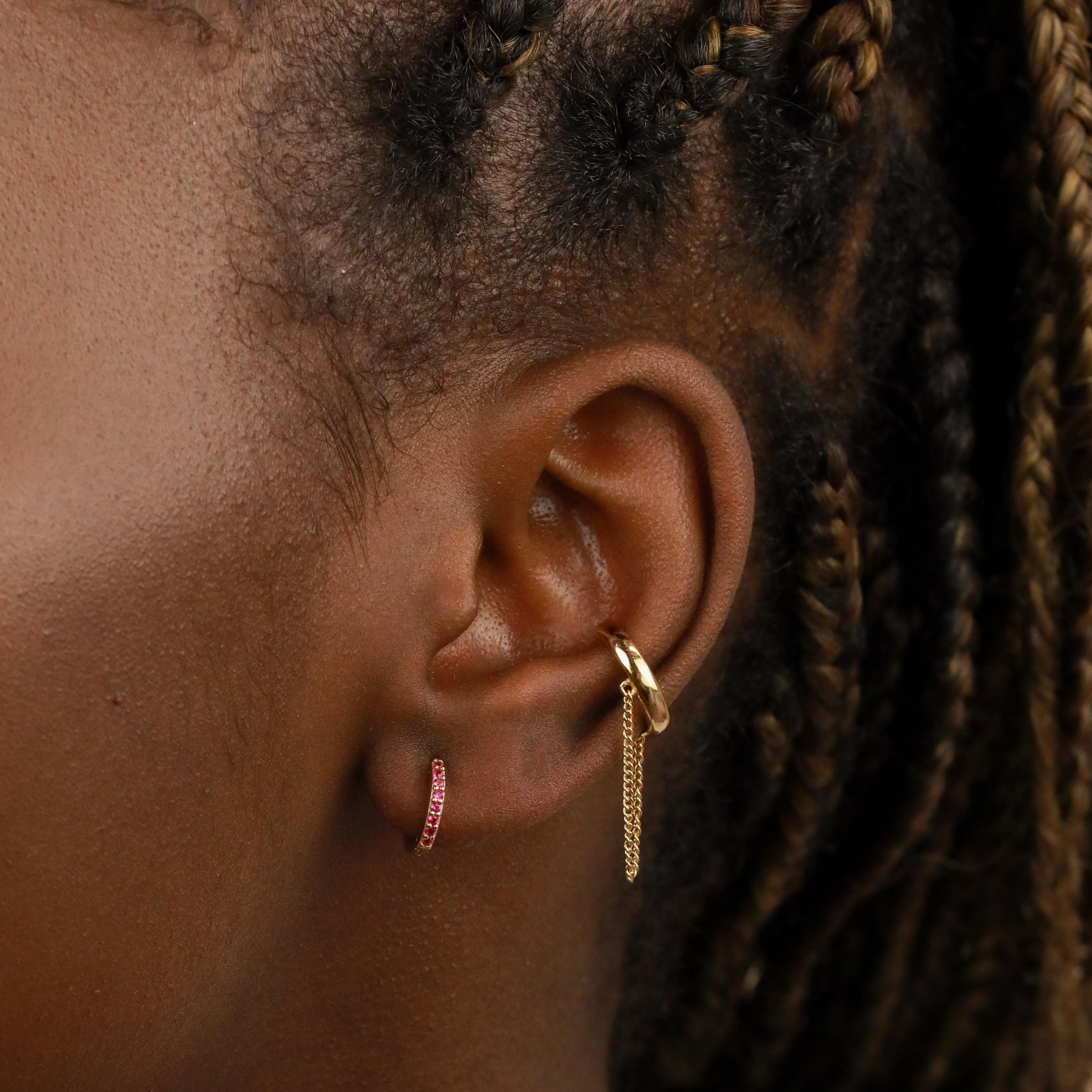 18k Gold Plated Jewellery - July Birthstone Huggies in Gold with Ruby CZ - Huggies - Astrid & Miyu