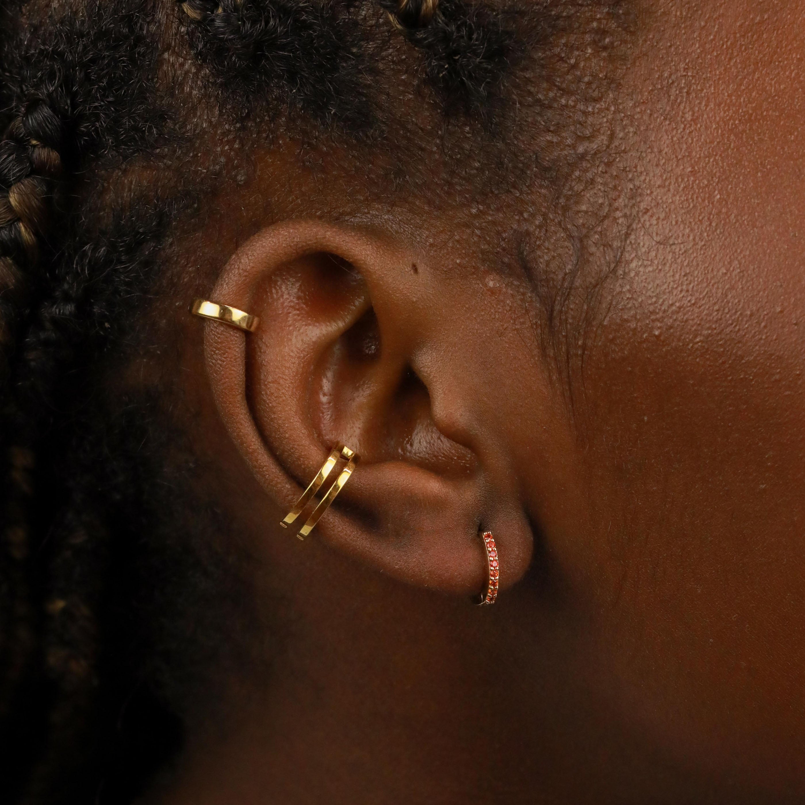 18k Gold Plated Jewellery - January Birthstone Huggies in Gold with Garnet CZ - Huggies - Astrid & Miyu