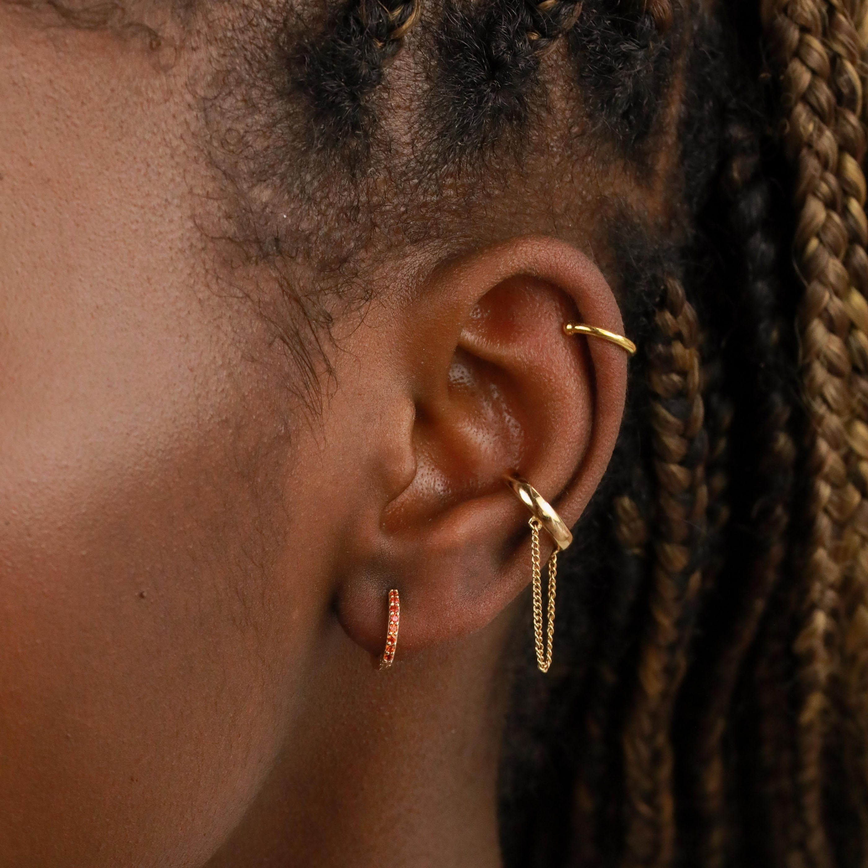 18k Gold Plated Jewellery - January Birthstone Huggies in Gold with Garnet CZ - Huggies - Astrid & Miyu