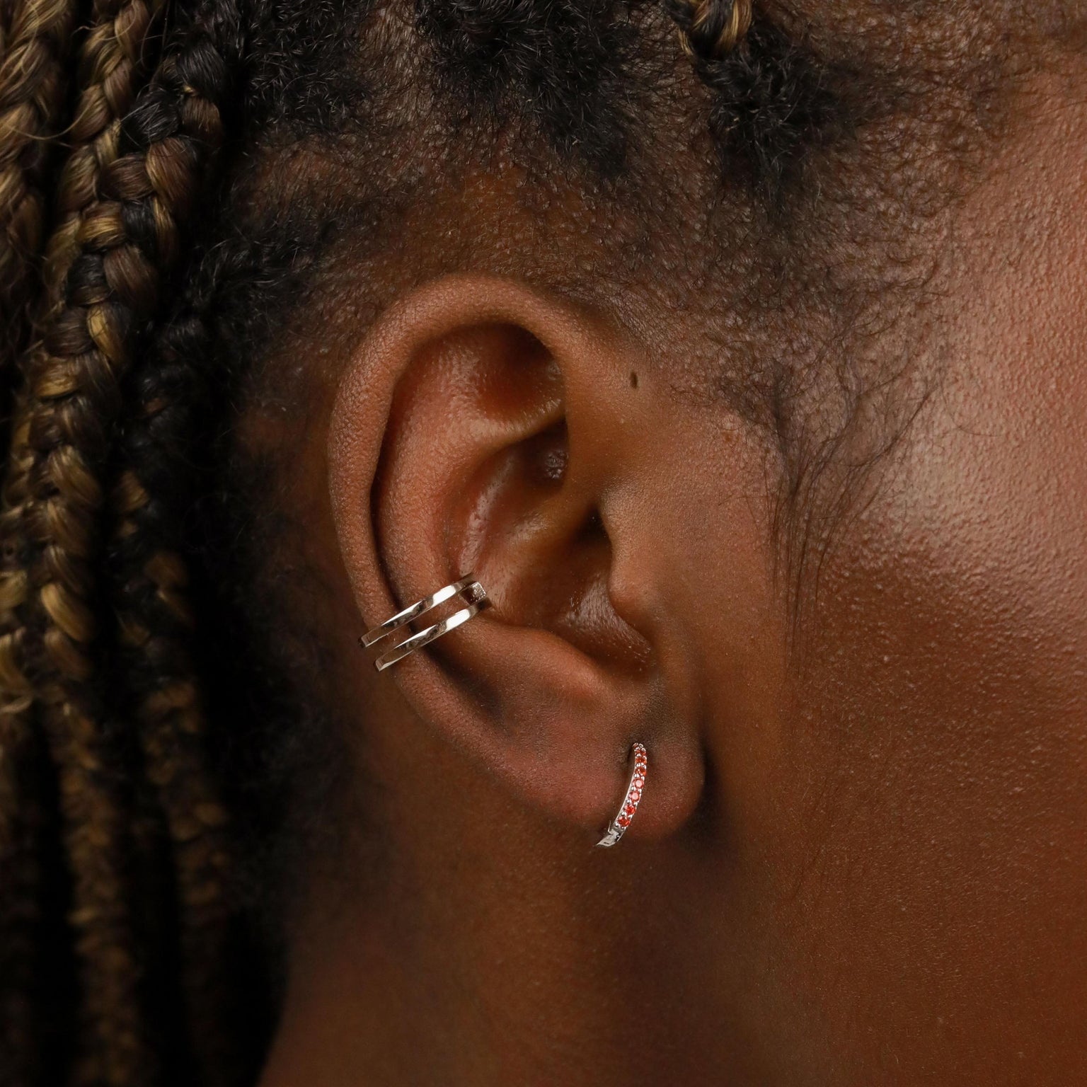 Birthstone Earrings - January Birthstone Huggies in Silver with Garnet CZ - Huggies - Astrid & Miyu