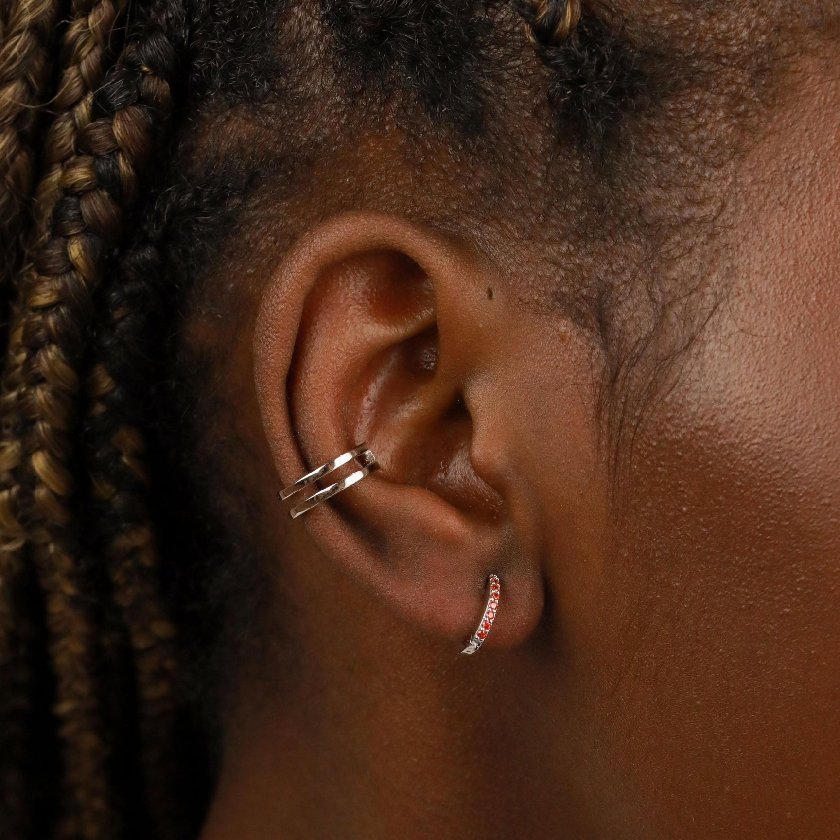 Birthstone Earrings - January Birthstone Huggies in Silver with Garnet CZ - Huggies - Astrid & Miyu