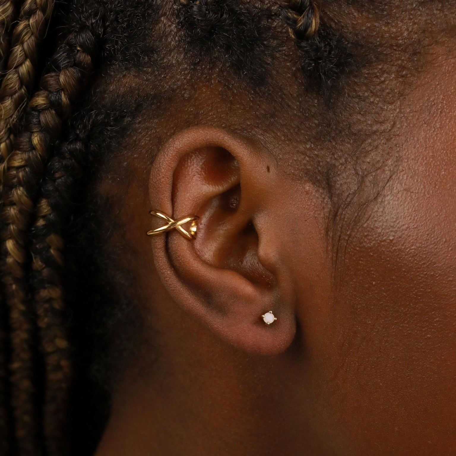 18k Gold Plated Jewellery - June Birthstone Stud Earrings in Gold with Moonstone CZ - Stud Earrings - Astrid & Miyu