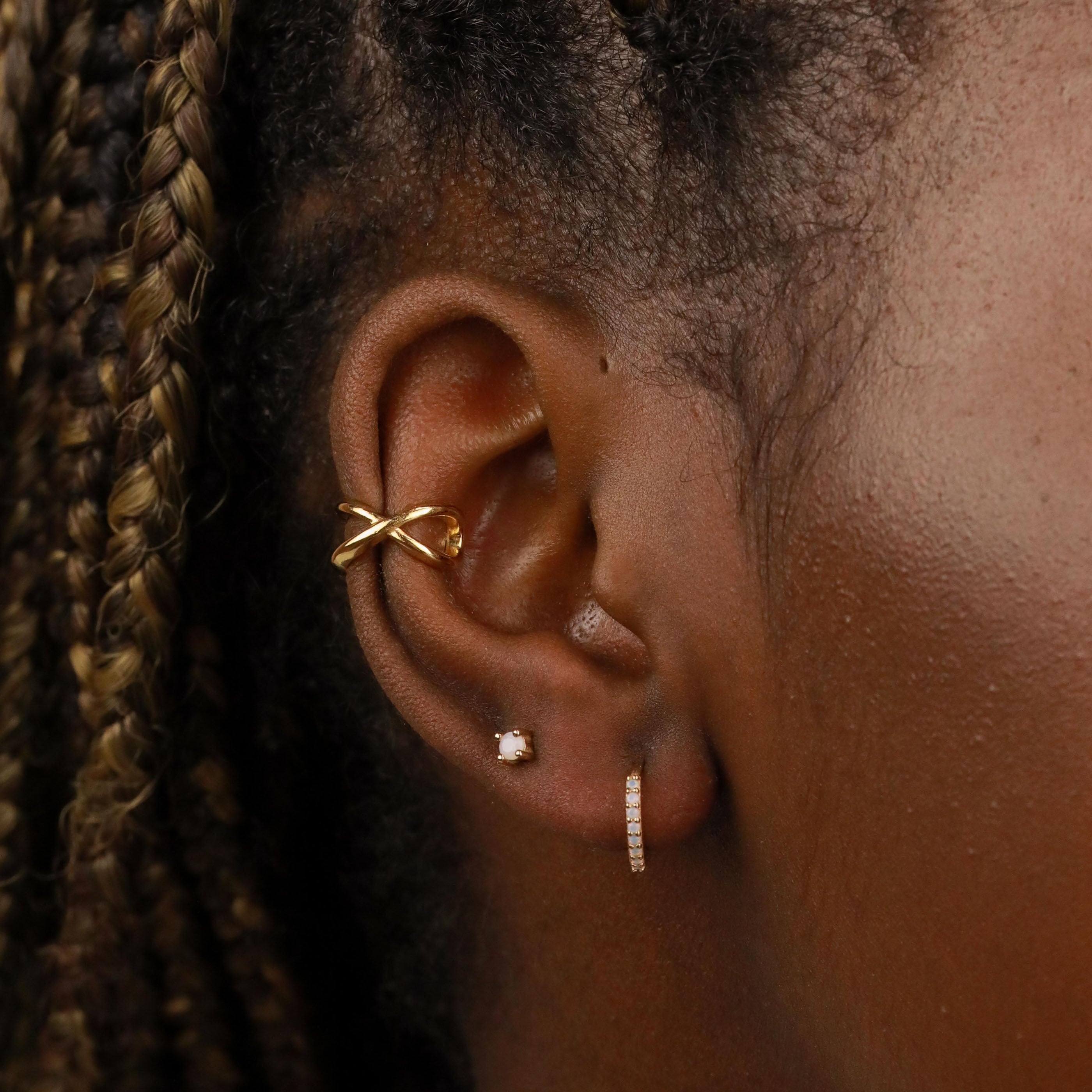 18k Gold Plated Jewellery - June Birthstone Stud Earrings in Gold with Moonstone CZ - Stud Earrings - Astrid & Miyu