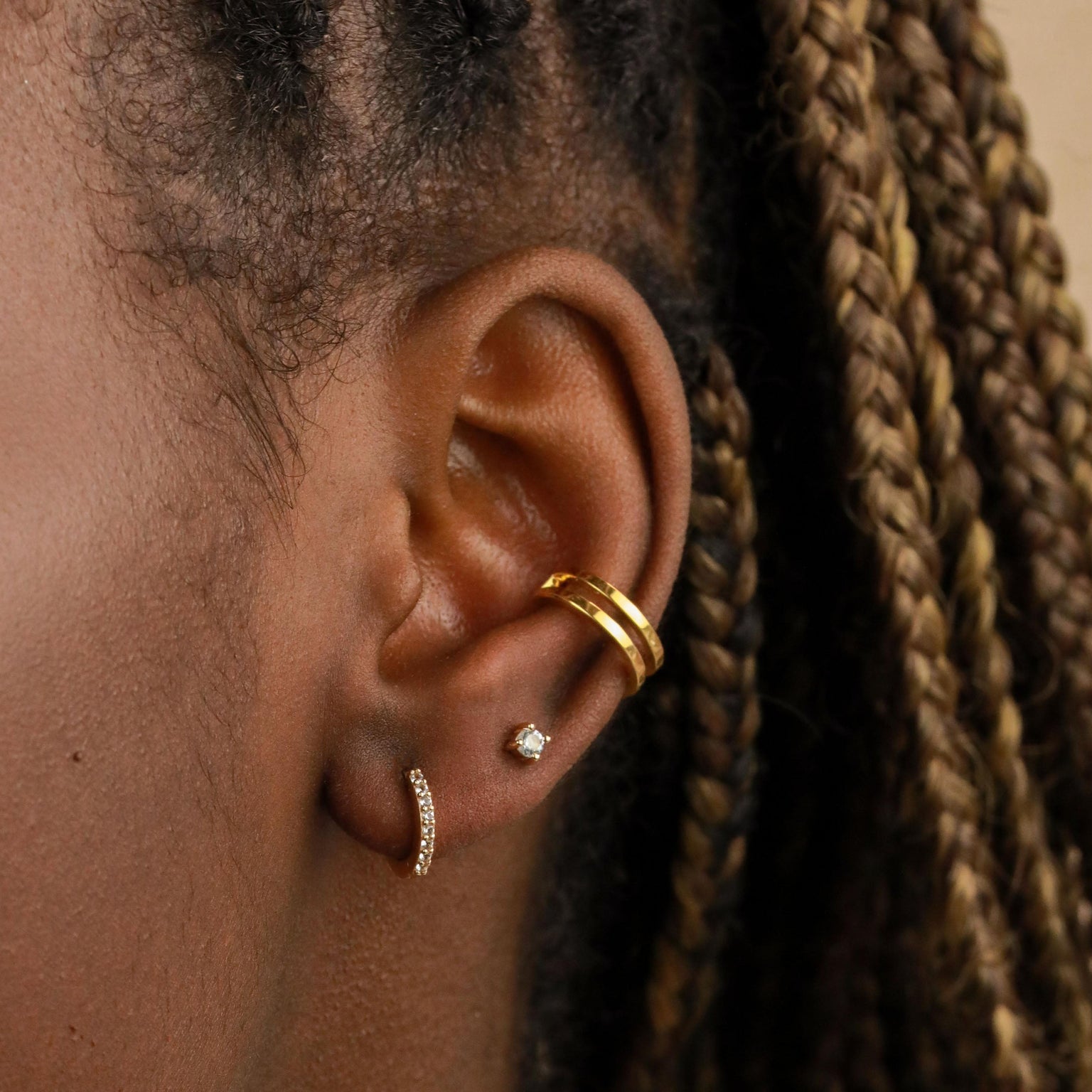 18k Gold Plated Jewellery - March Birthstone Huggies in Gold with Aquamarine CZ - Huggies - Astrid & Miyu