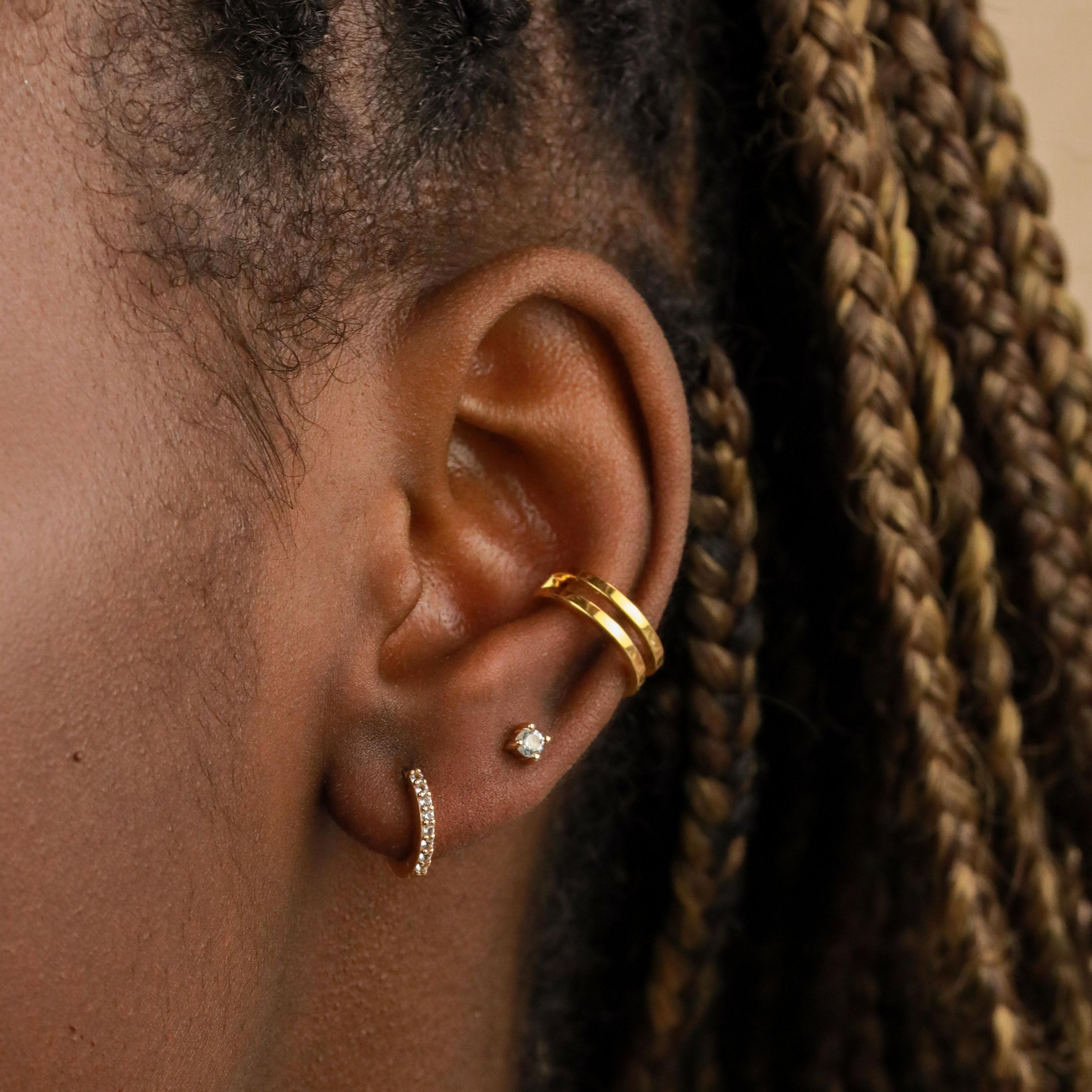 18k Gold Plated Jewellery - March Birthstone Stud Earrings in Gold with Aquamarine CZ - Stud Earrings - Astrid & Miyu