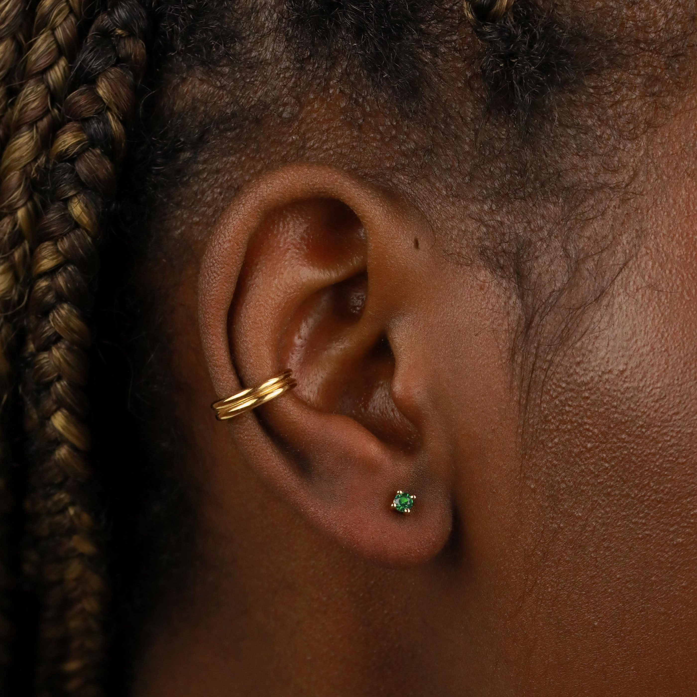 18k Gold Plated Jewellery - May Birthstone Stud Earrings in Gold with Emerald CZ - Stud Earrings - Astrid & Miyu