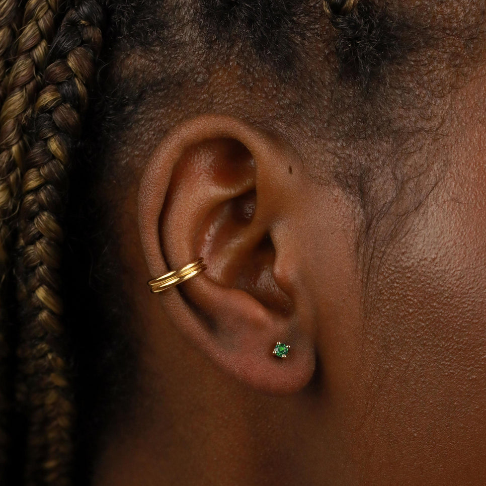 18k Gold Plated Jewellery - May Birthstone Stud Earrings in Gold with Emerald CZ - Stud Earrings - Astrid & Miyu