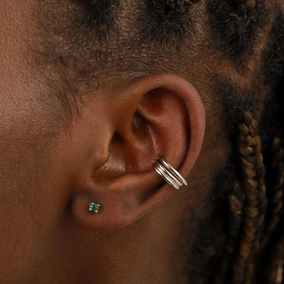 Birthstone Stud Earrings In Silver - May Birthstone Stud Earrings in Silver with Emerald CZ - Stud Earrings - Astrid & Miyu