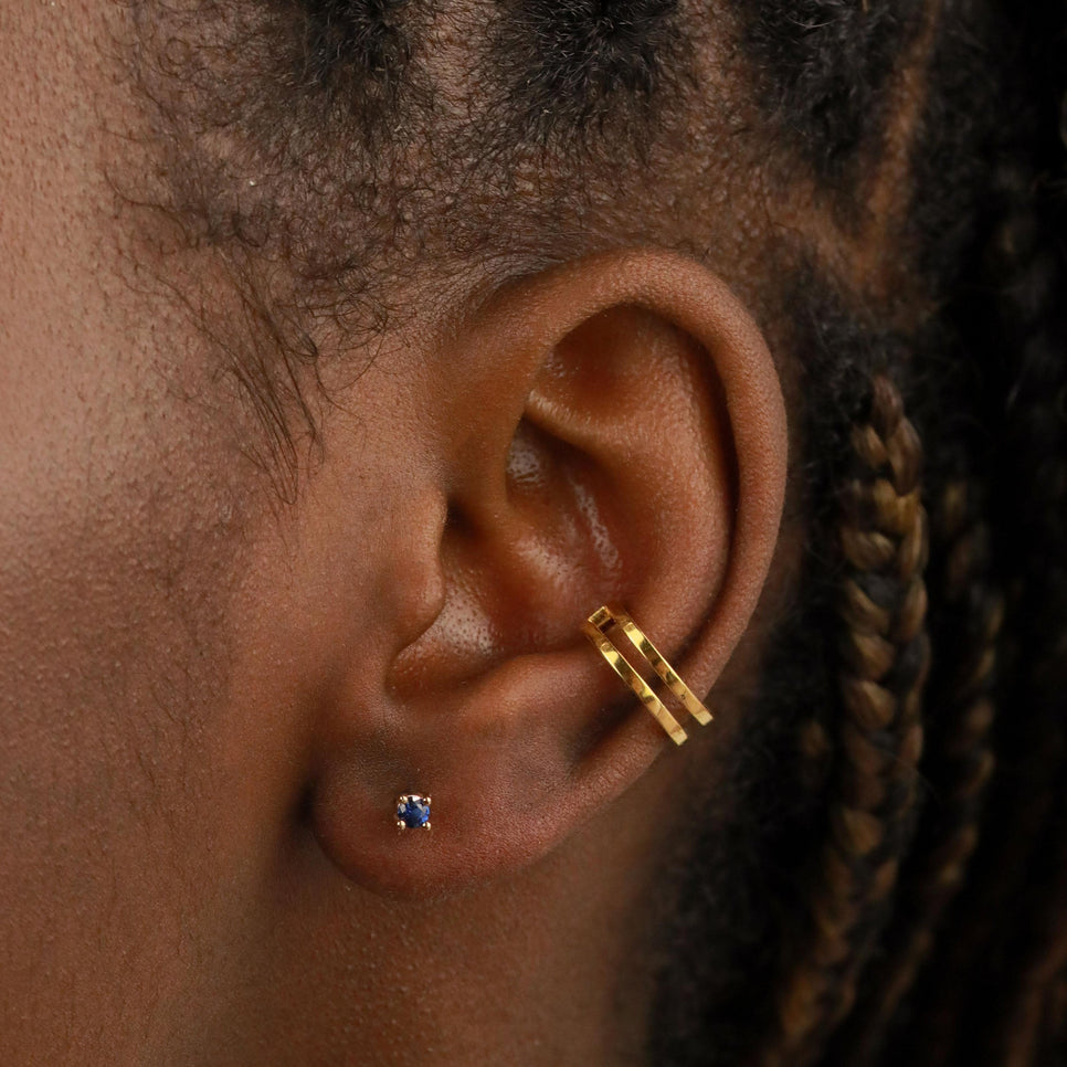 18k Gold Plated Jewellery - September Birthstone Stud Earrings in Gold with Sapphire CZ - Stud Earrings - Astrid & Miyu