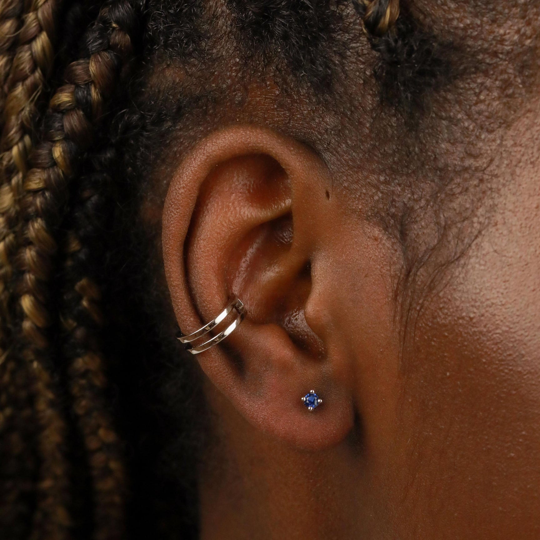 Birthstone Stud Earrings In Silver - September Birthstone Stud Earrings in Silver with Sapphire CZ - Stud Earrings - Astrid & Miyu