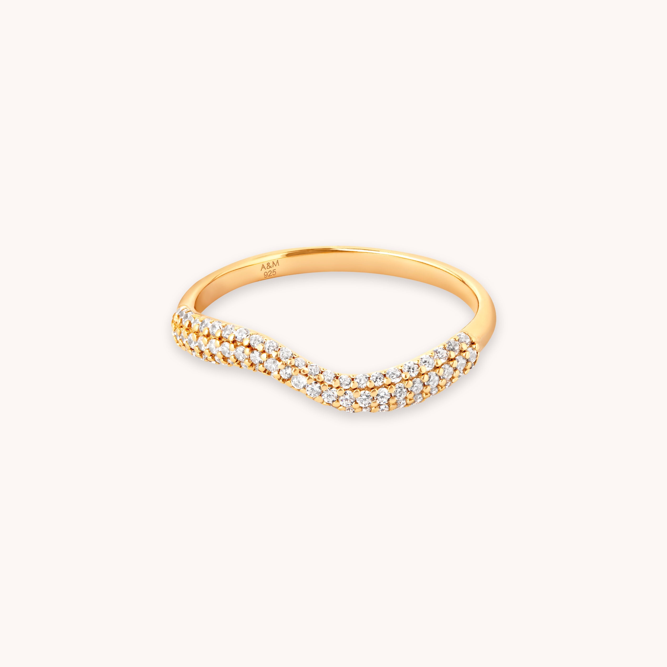 18k Gold Plated Jewellery - Wave Crystal Ring in Gold - Rings - Astrid & Miyu