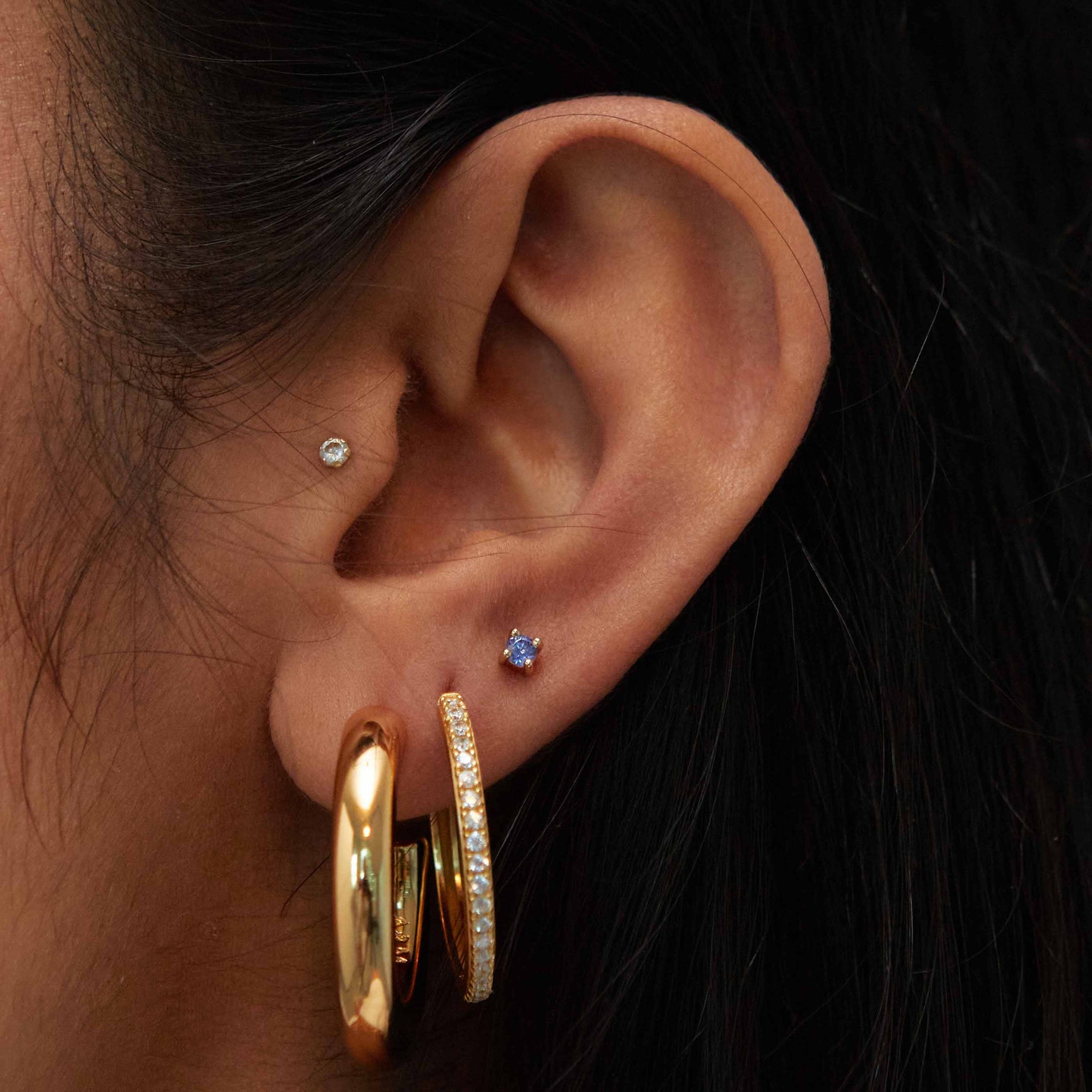 18k Gold Plated Jewellery - December Birthstone Stud Earrings in Gold with Tanzanite CZ - Stud Earrings - Astrid & Miyu