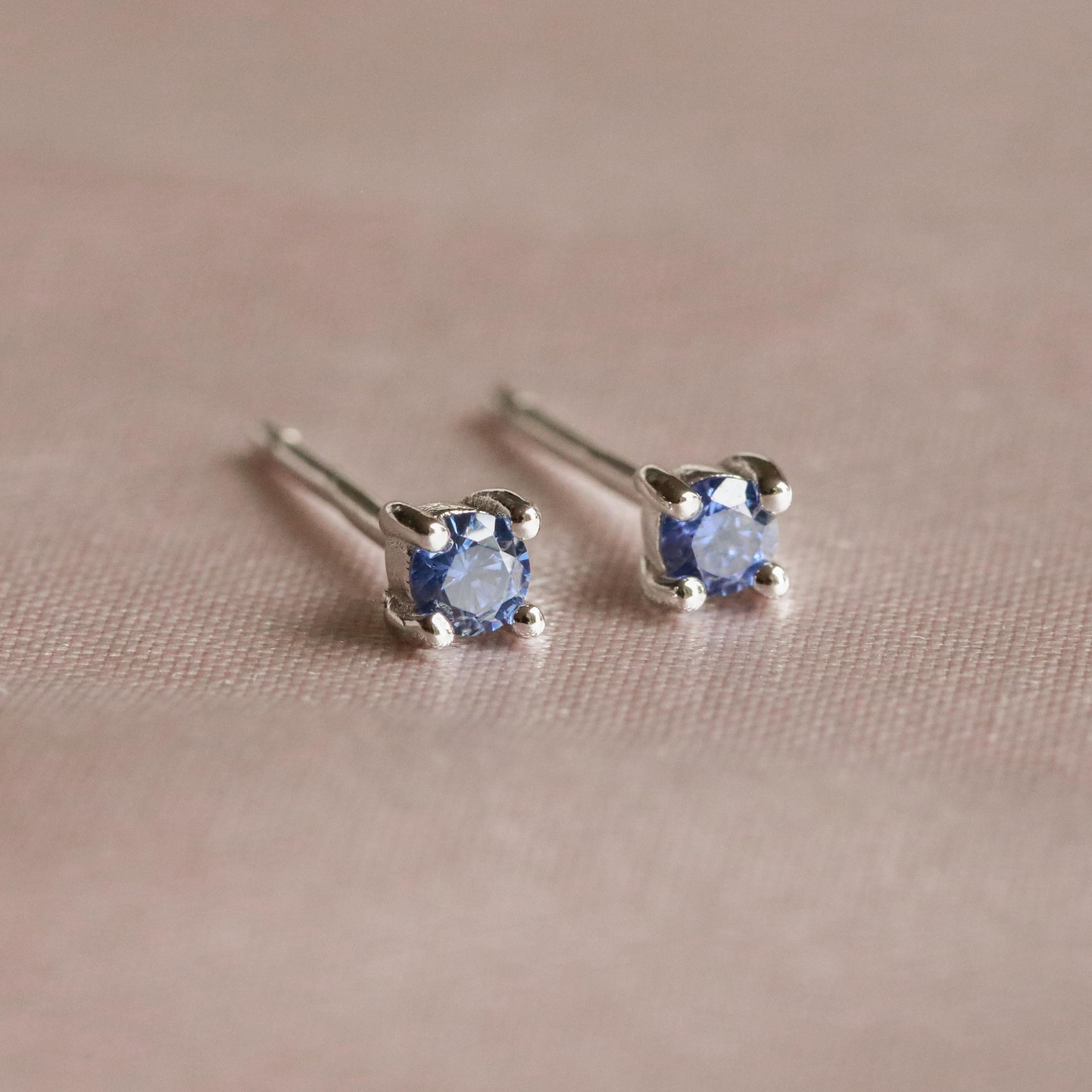 Birthstone Stud Earrings In Silver - December Birthstone Stud Earrings in Silver with Tanzanite CZ - Stud Earrings - Astrid & Miyu