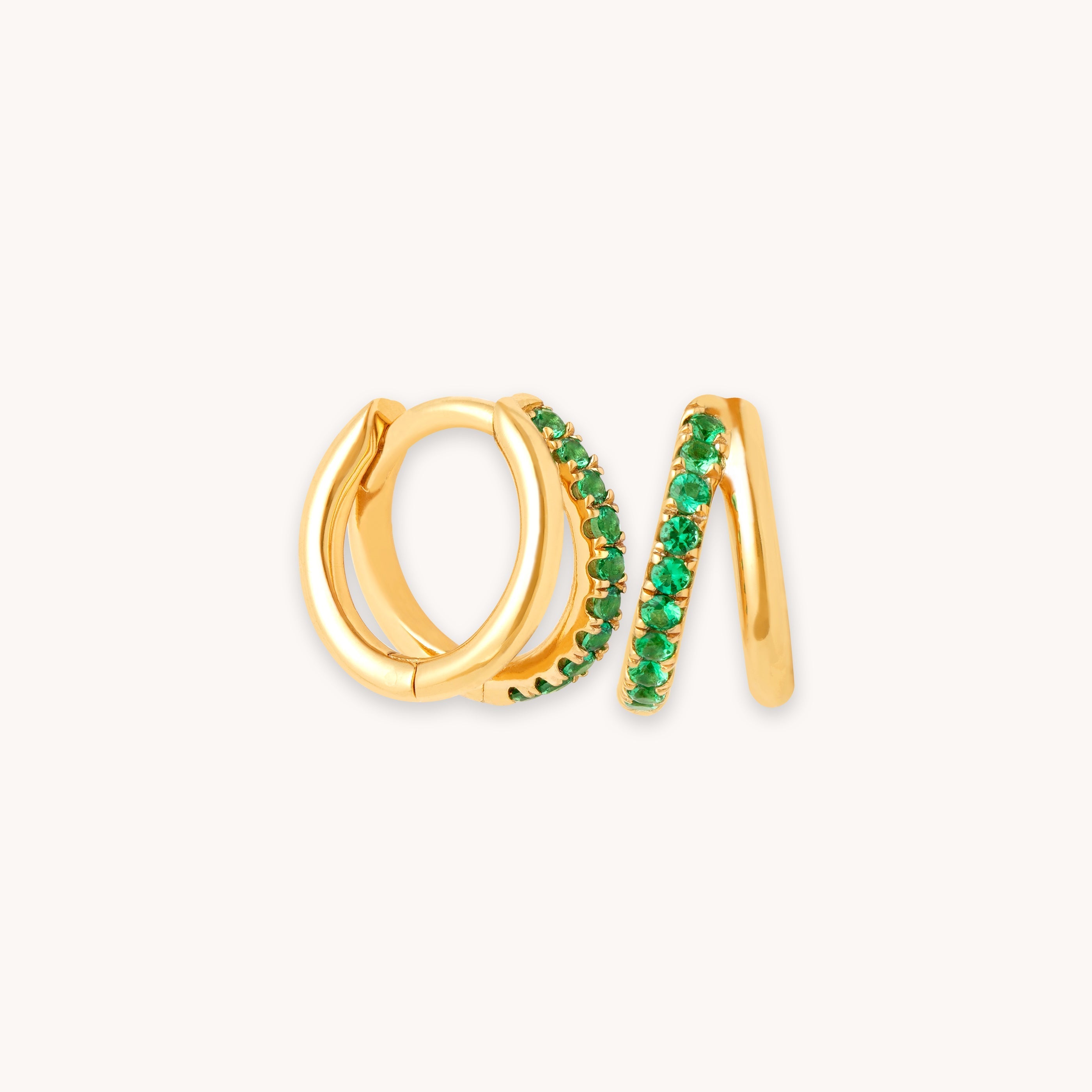 Duo Emerald Huggies in Gold