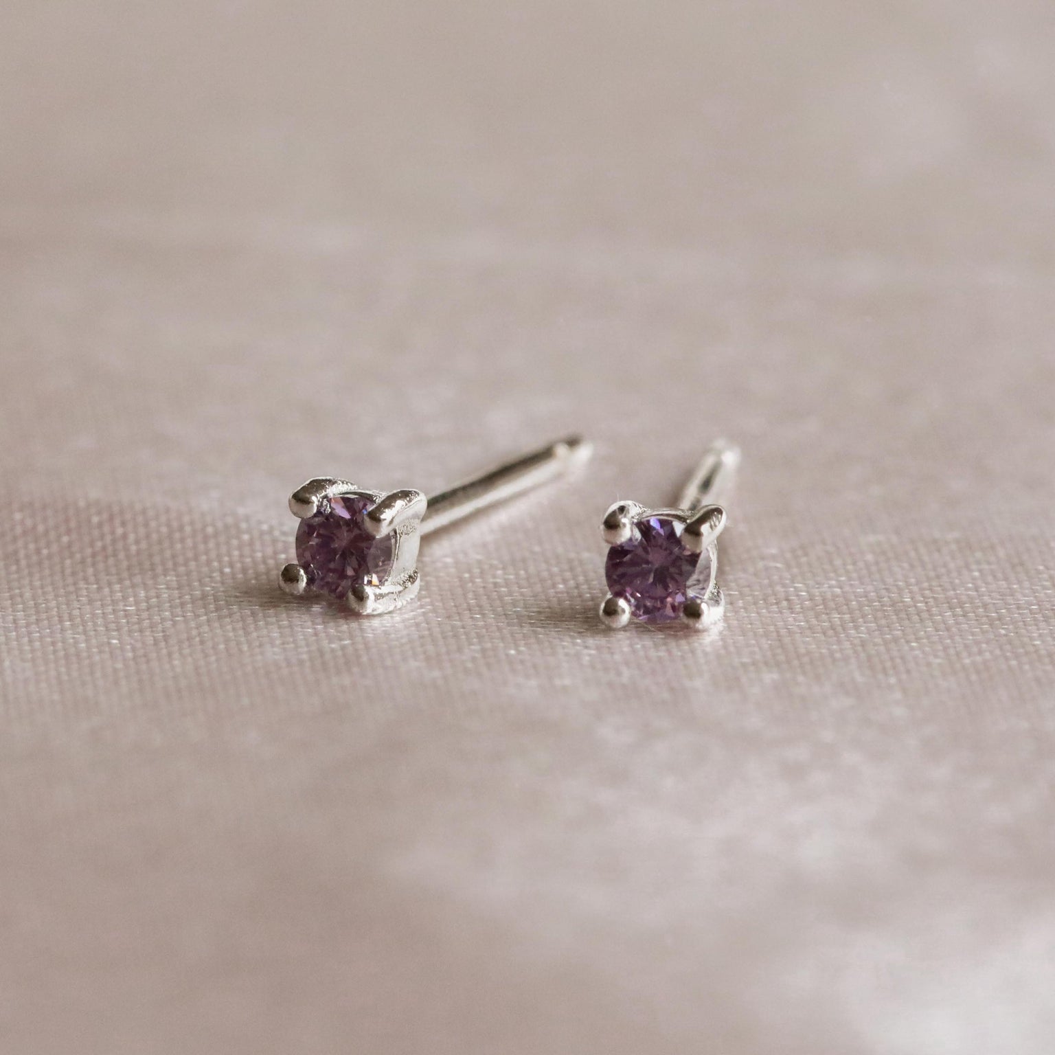 Birthstone Stud Earrings In Silver - February Birthstone Stud Earrings in Silver with Amethyst CZ - Stud Earrings - Astrid & Miyu