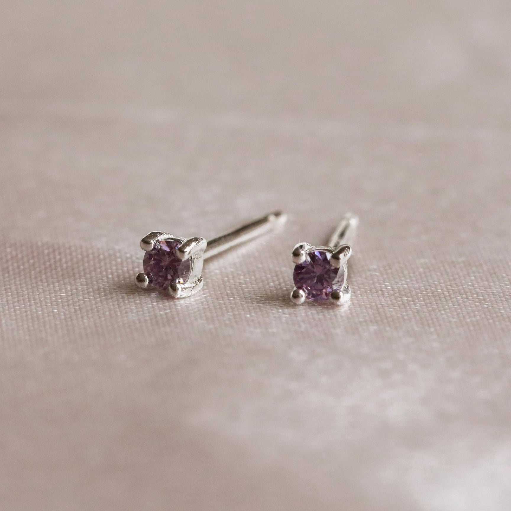 Birthstone Stud Earrings In Silver - February Birthstone Stud Earrings in Silver with Amethyst CZ - Stud Earrings - Astrid & Miyu