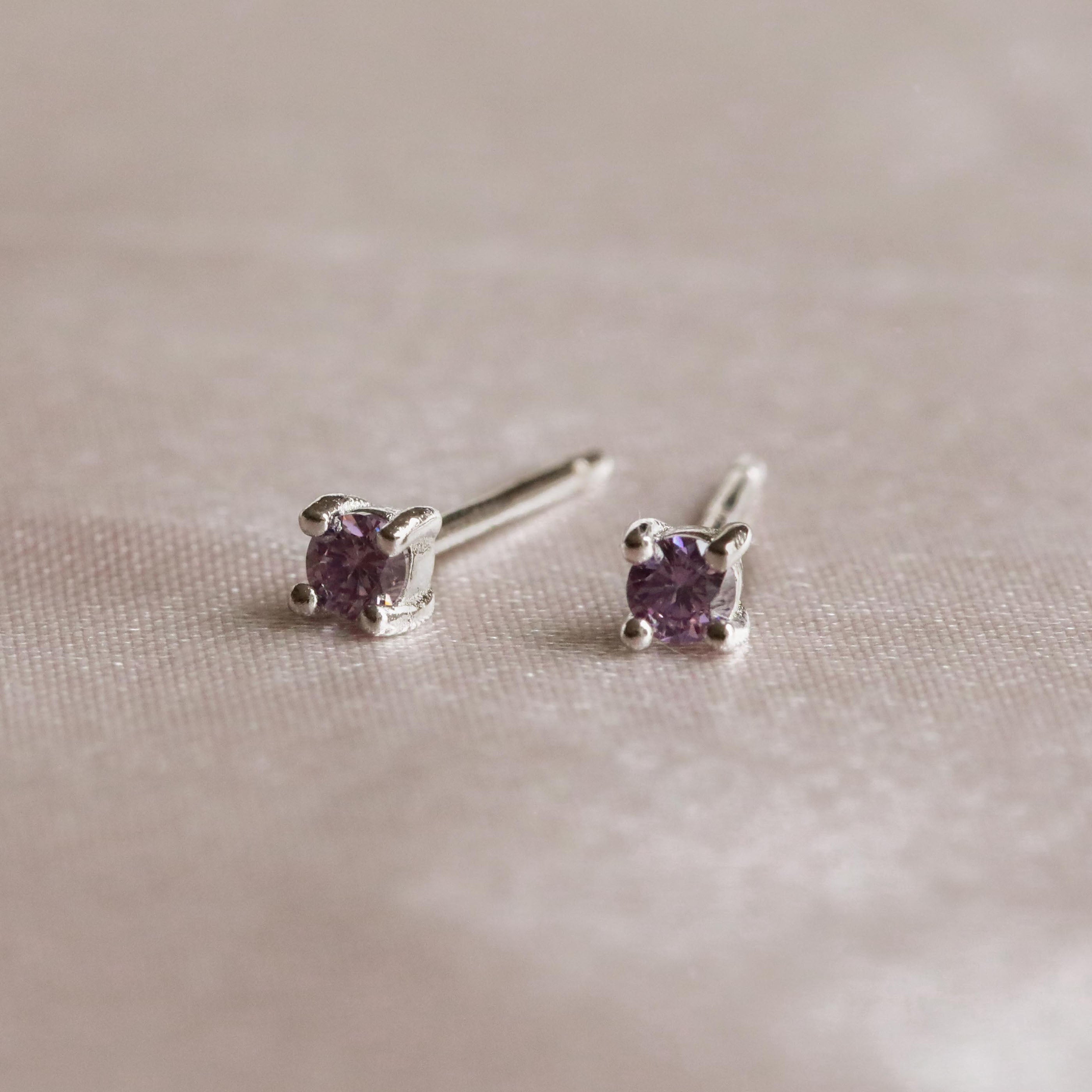 Birthstone Stud Earrings In Silver - February Birthstone Stud Earrings in Silver with Amethyst CZ - Stud Earrings - Astrid & Miyu