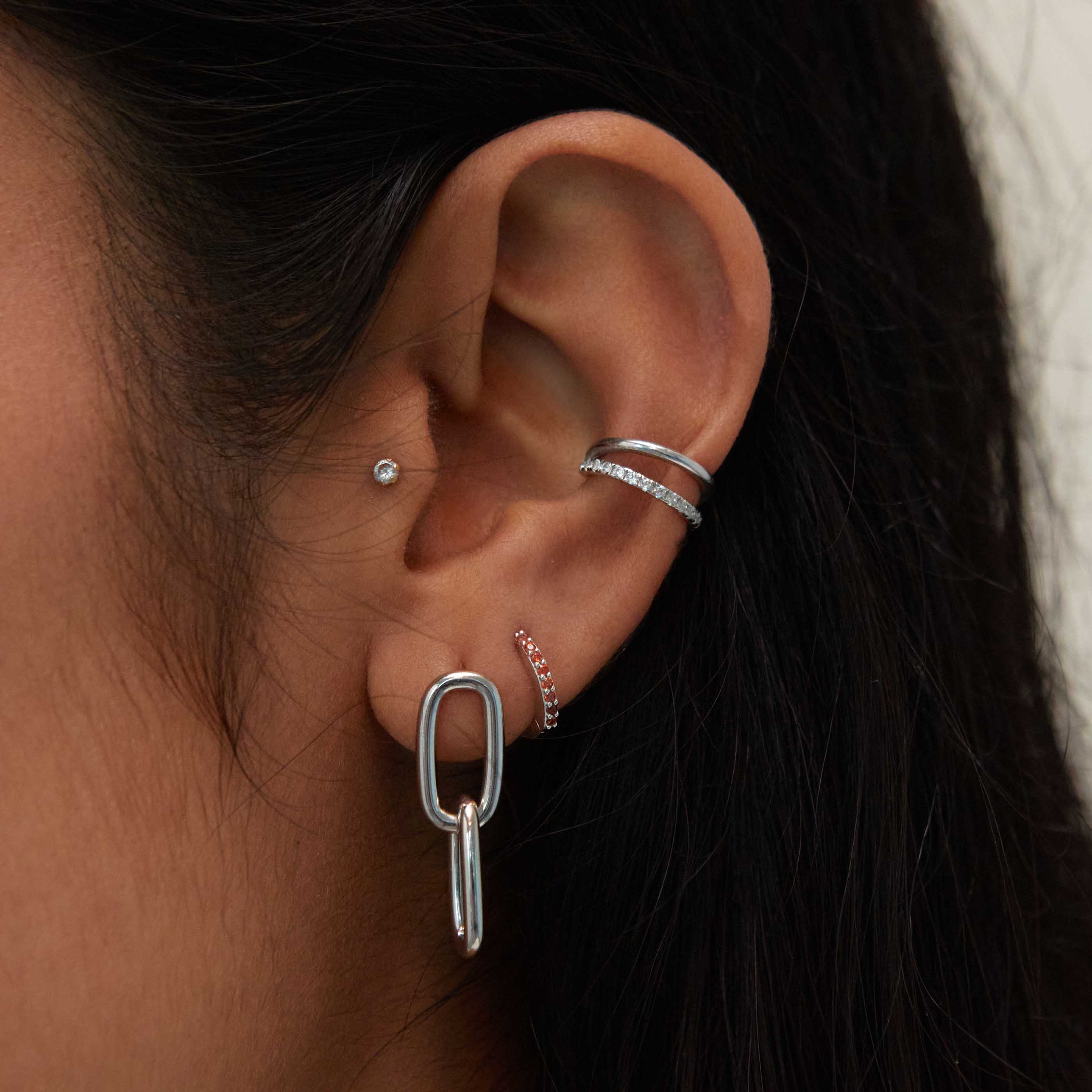 Birthstone Earrings - July Birthstone Huggies in Silver with Ruby CZ - Huggies - Astrid & Miyu