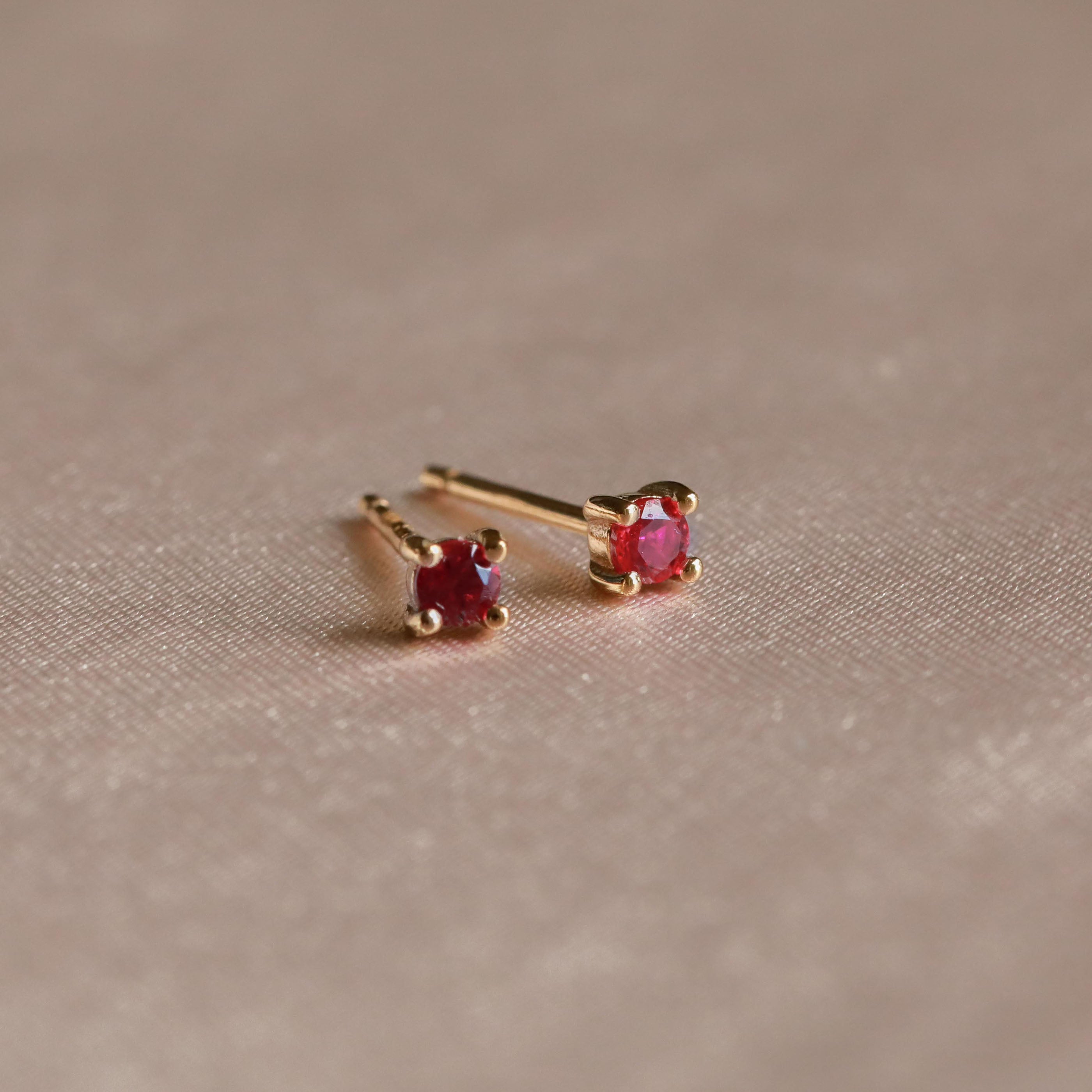 18k Gold Plated Jewellery - July Birthstone Stud Earrings in Gold with Ruby CZ - Stud Earrings - Astrid & Miyu