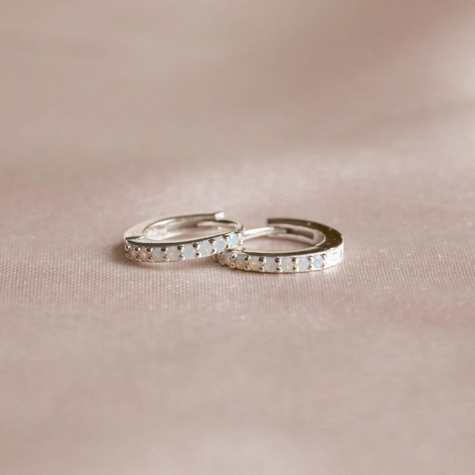 Birthstone Earrings - June Birthstone Huggies in Silver with Moonstone CZ - Huggies - Astrid & Miyu