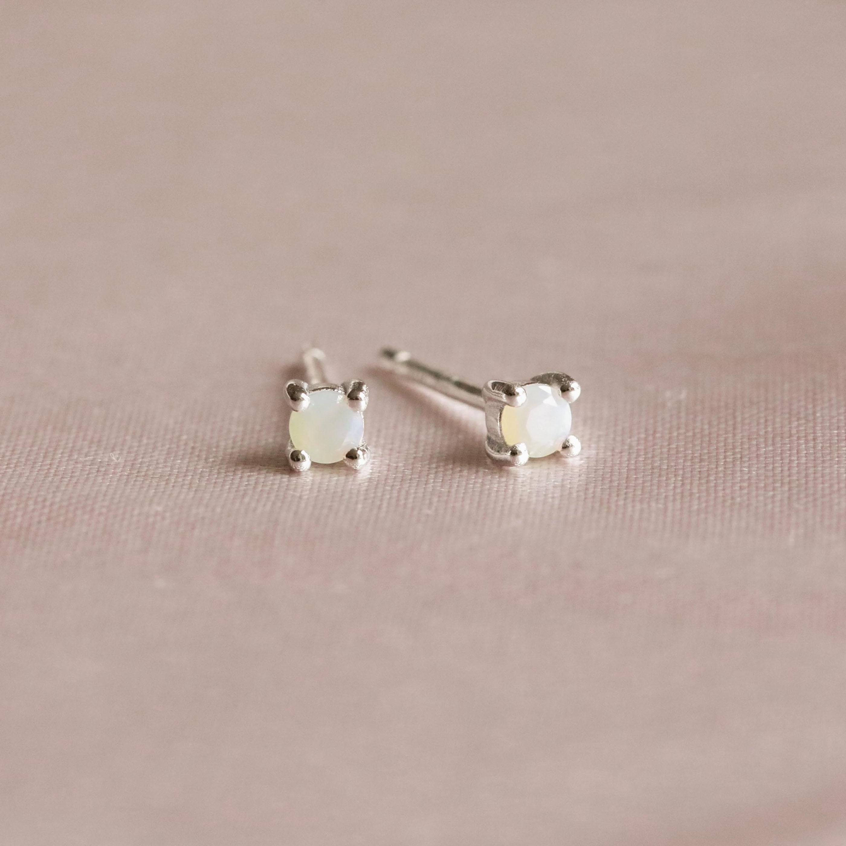 Birthstone Stud Earrings In Silver - June Birthstone Stud Earrings in Silver with Moonstone CZ - Stud Earrings - Astrid & Miyu