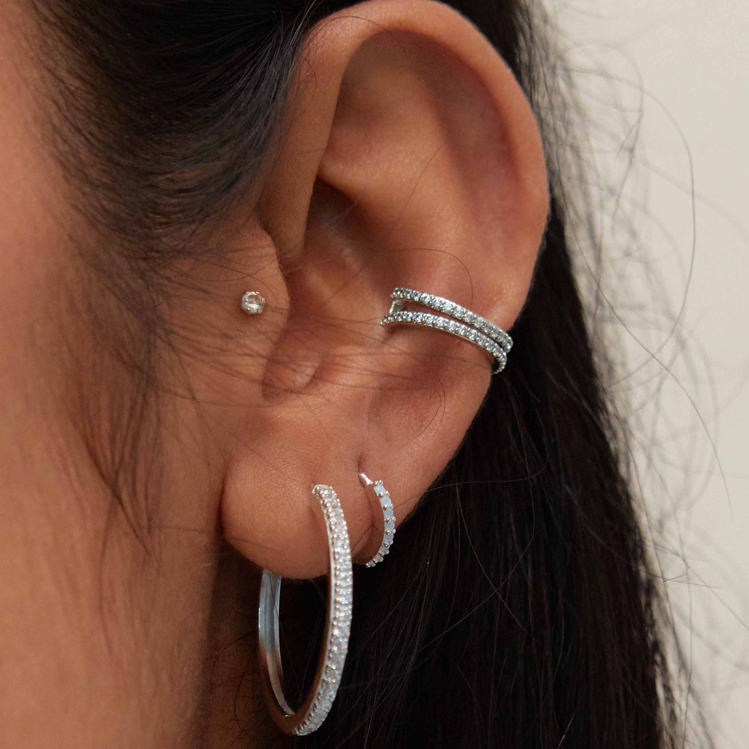 Birthstone Earrings - June Birthstone Huggies in Silver with Moonstone CZ - Huggies - Astrid & Miyu