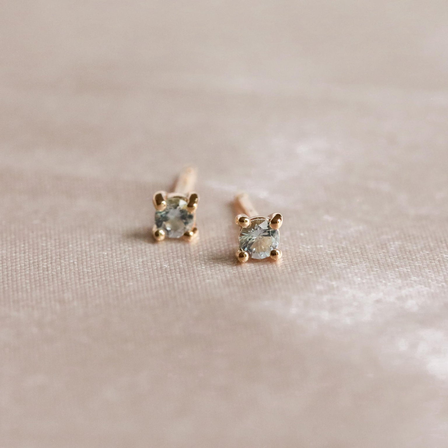18k Gold Plated Jewellery - March Birthstone Stud Earrings in Gold with Aquamarine CZ - Stud Earrings - Astrid & Miyu