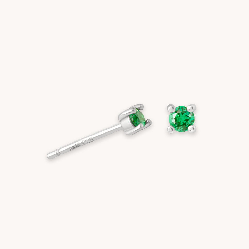 Birthstone Stud Earrings In Silver - May Birthstone Stud Earrings in Silver with Emerald CZ - Stud Earrings - Astrid & Miyu