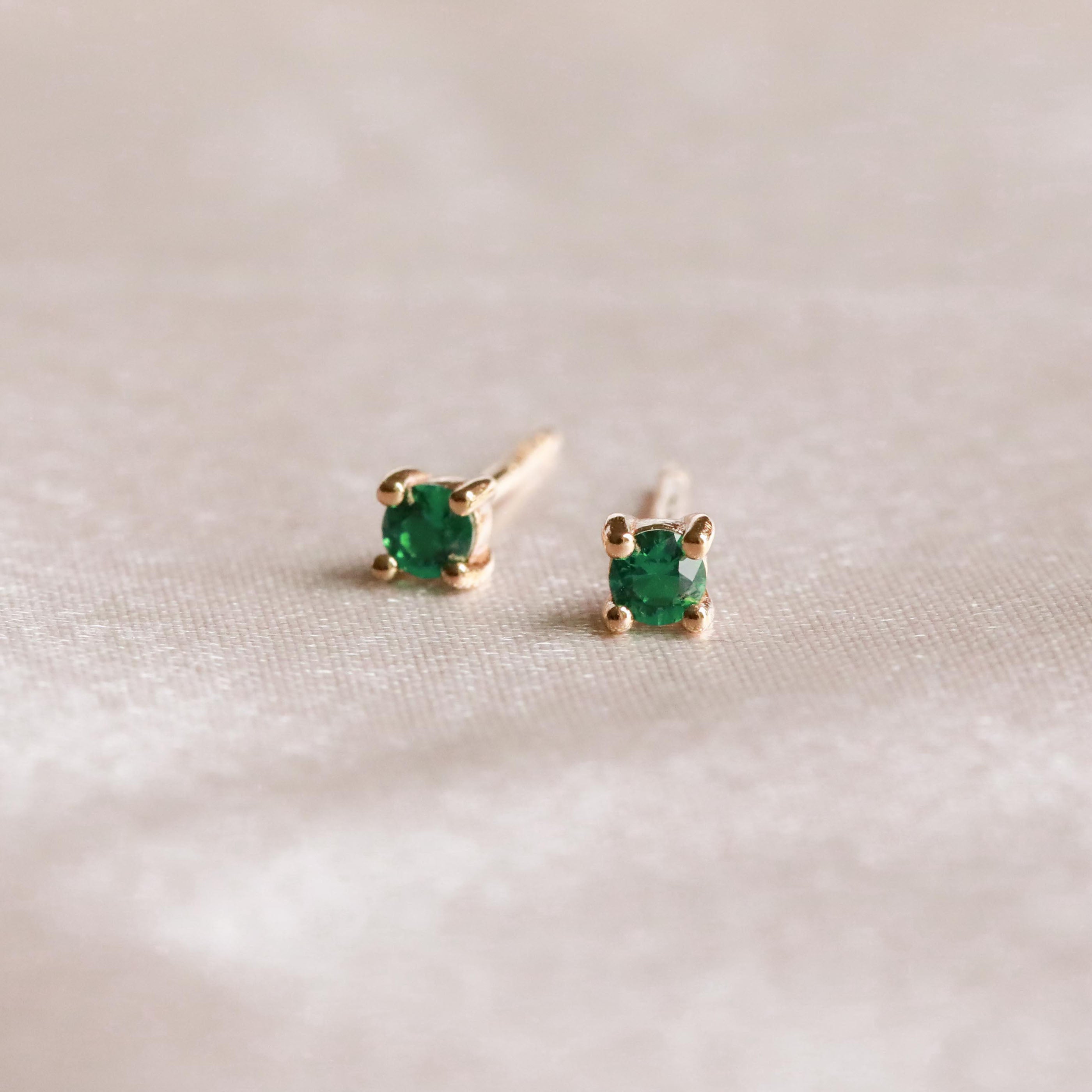 18k Gold Plated Jewellery - May Birthstone Stud Earrings in Gold with Emerald CZ - Stud Earrings - Astrid & Miyu