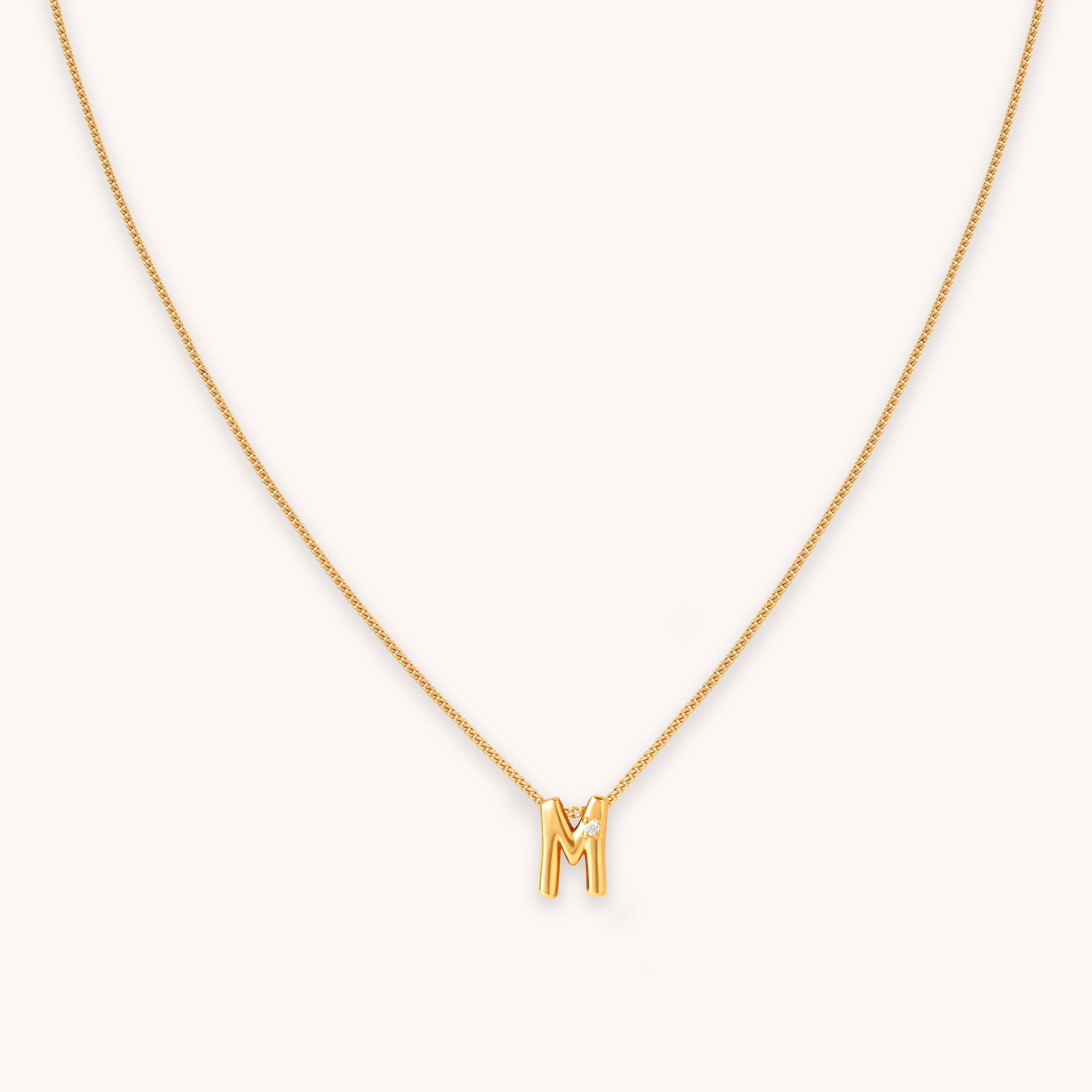 M Initial Pendant Necklace in Gold