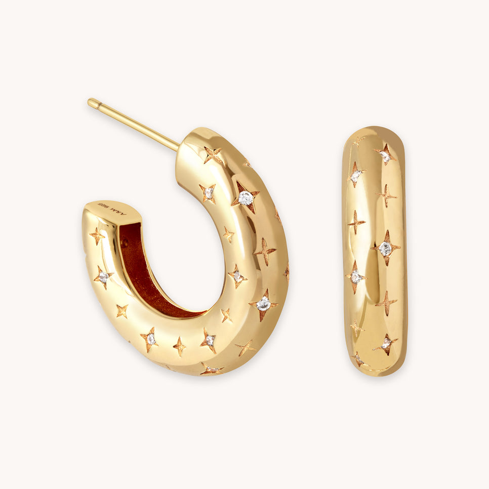 18k Gold Plated Jewellery - Cosmic Star Dome Hoops in Gold - Hoop Earrings - Astrid & Miyu