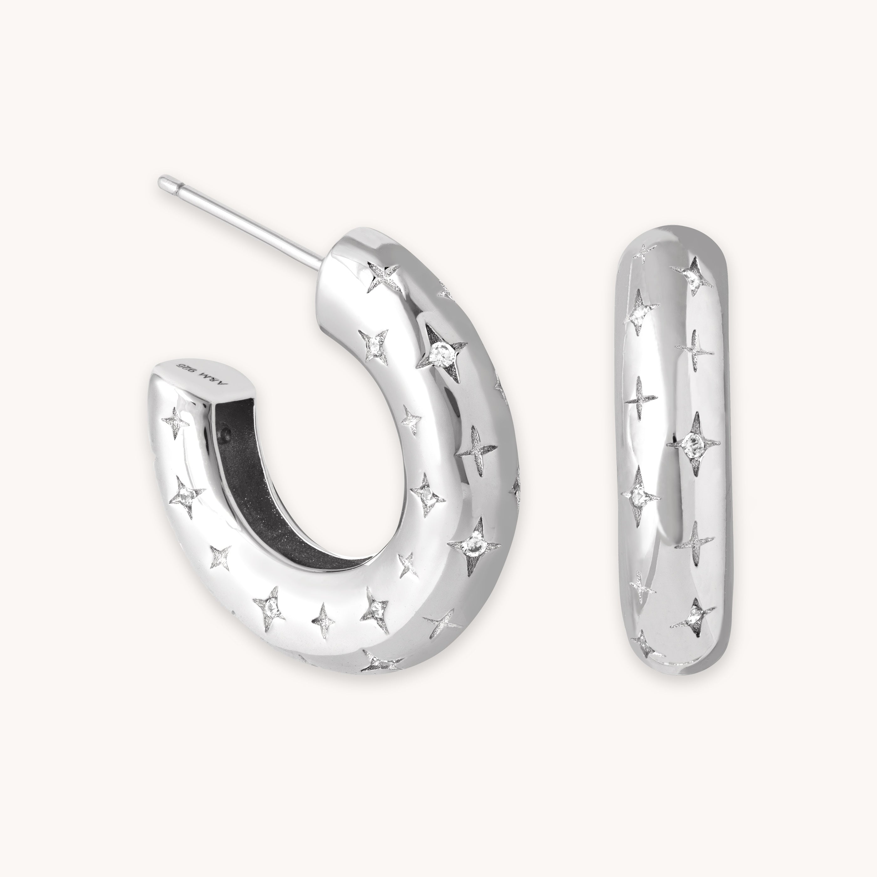 Core Collection SS23 - Cosmic Star Dome Hoops in Silver - - Astrid & Miyu