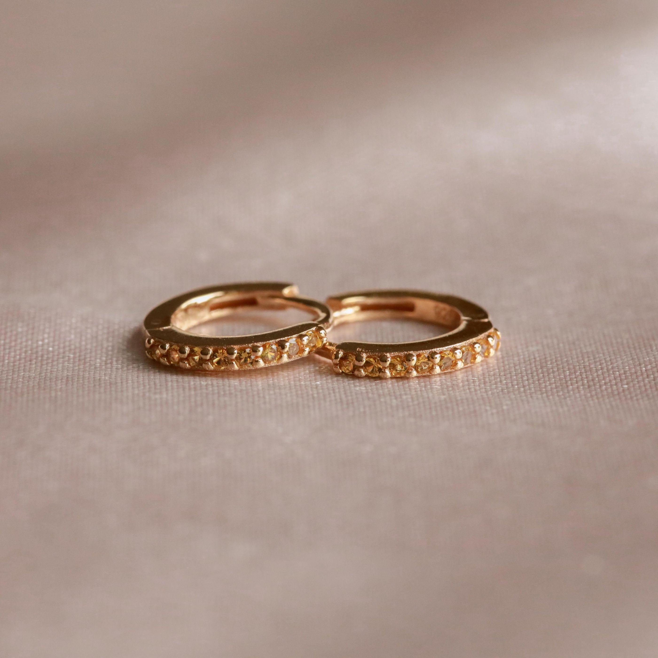 18k Gold Plated Jewellery - November Birthstone Huggies in Gold with Citrine CZ - Huggies - Astrid & Miyu