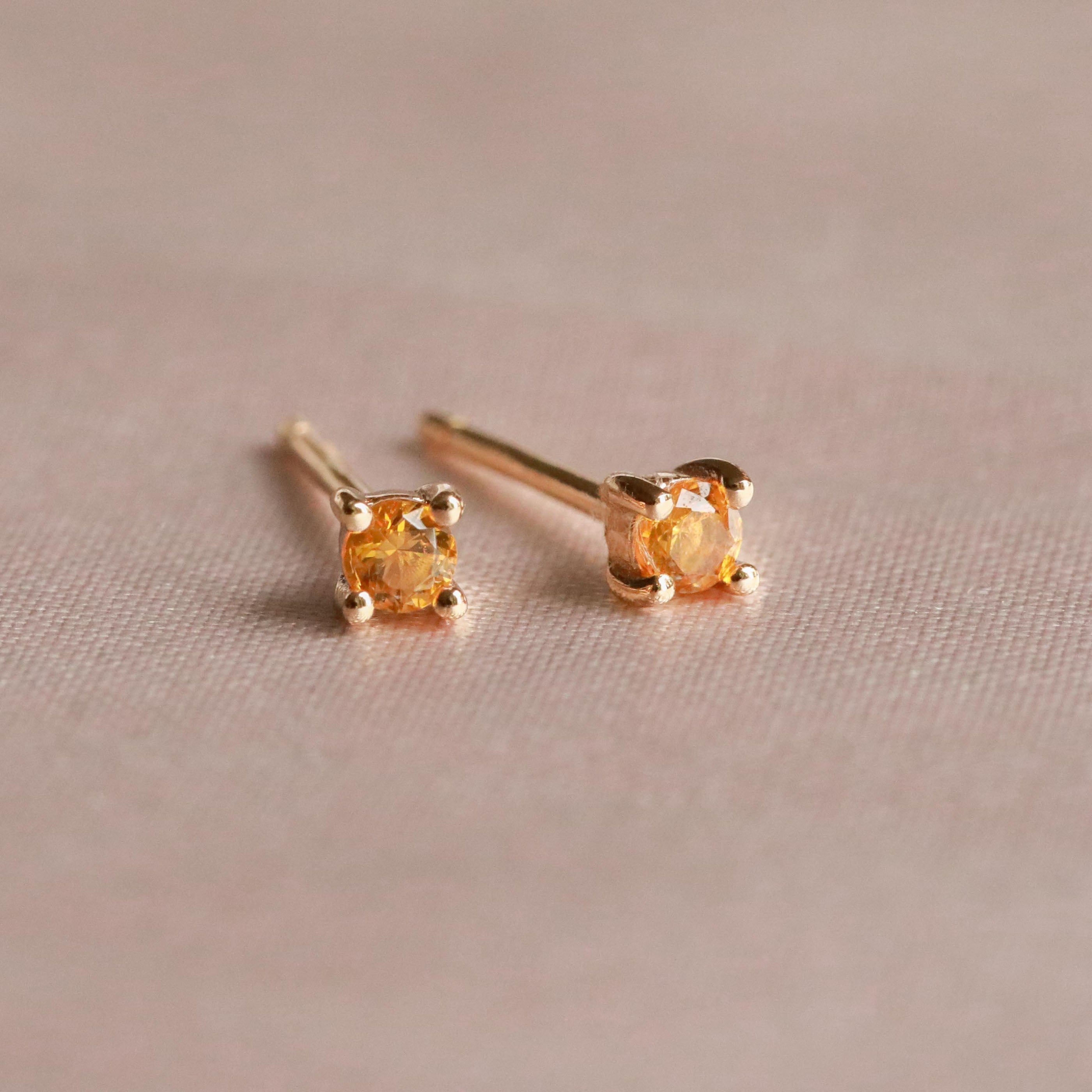 18k Gold Plated Jewellery - November Birthstone Stud Earrings in Gold with Citrine CZ - Stud Earrings - Astrid & Miyu