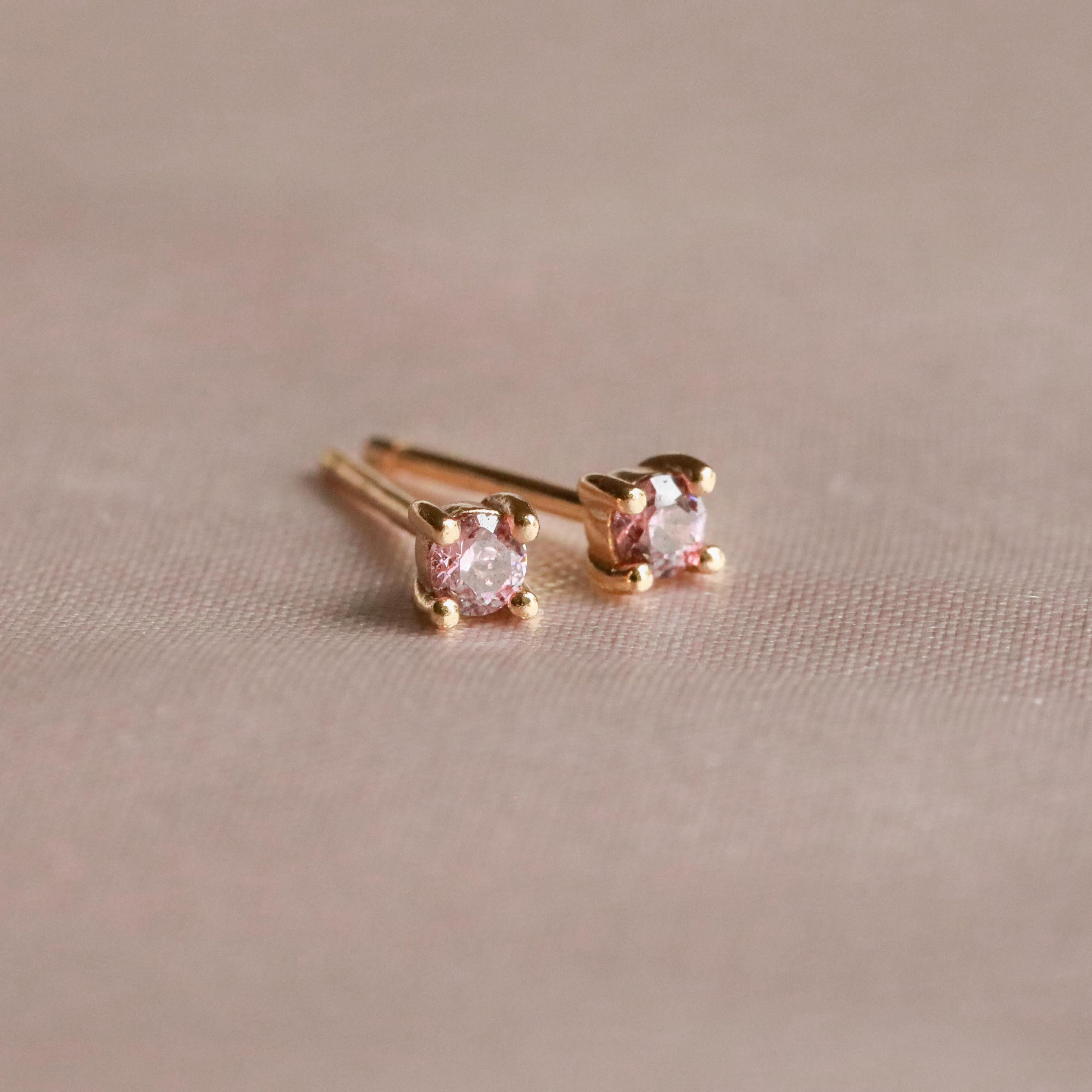 18k Gold Plated Jewellery - October Birthstone Stud Earrings in Gold with Pink Tourmaline CZ - Stud Earrings - Astrid & Miyu