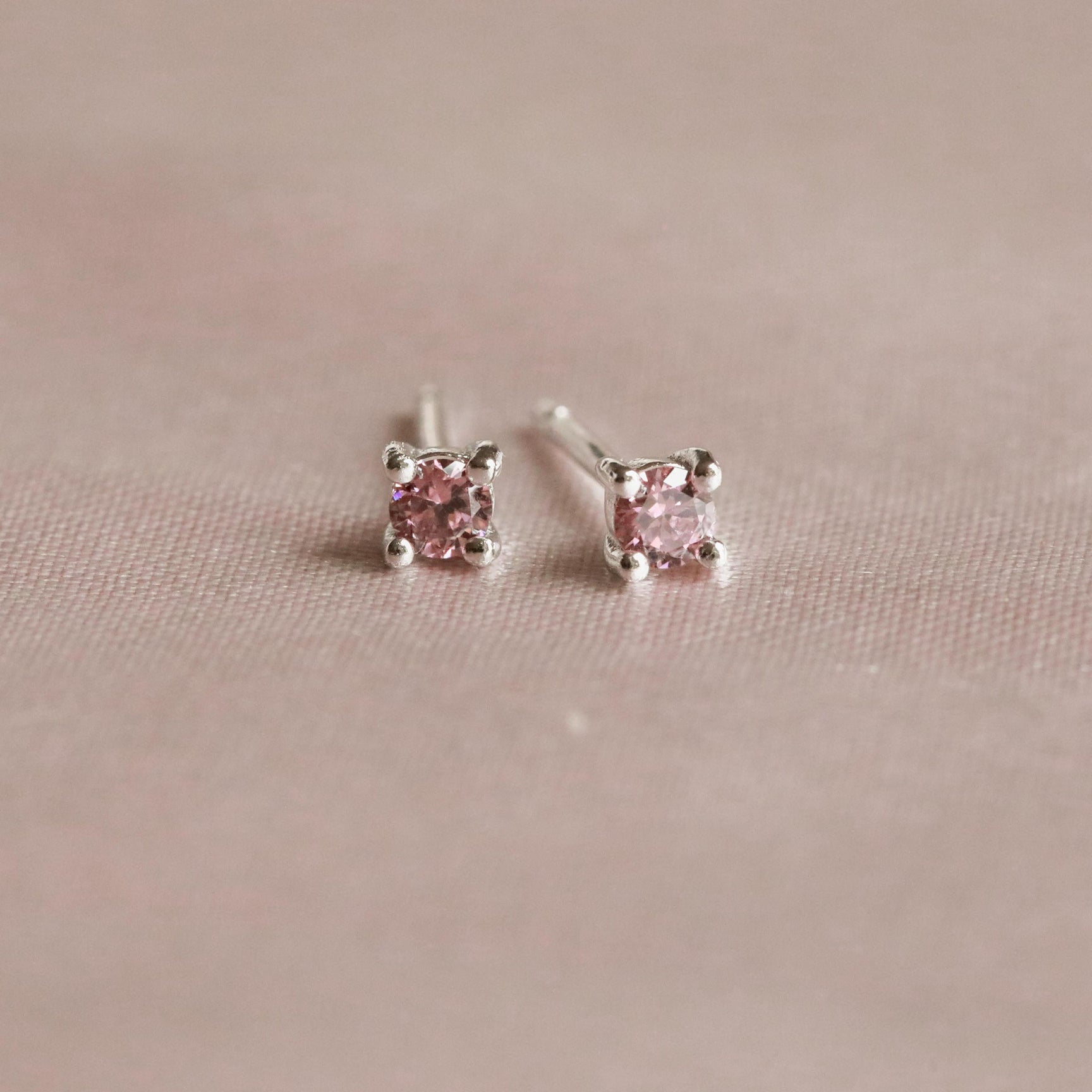 Birthstone Stud Earrings In Silver - October Birthstone Stud Earrings in Silver with Pink Tourmaline CZ - Stud Earrings - Astrid & Miyu