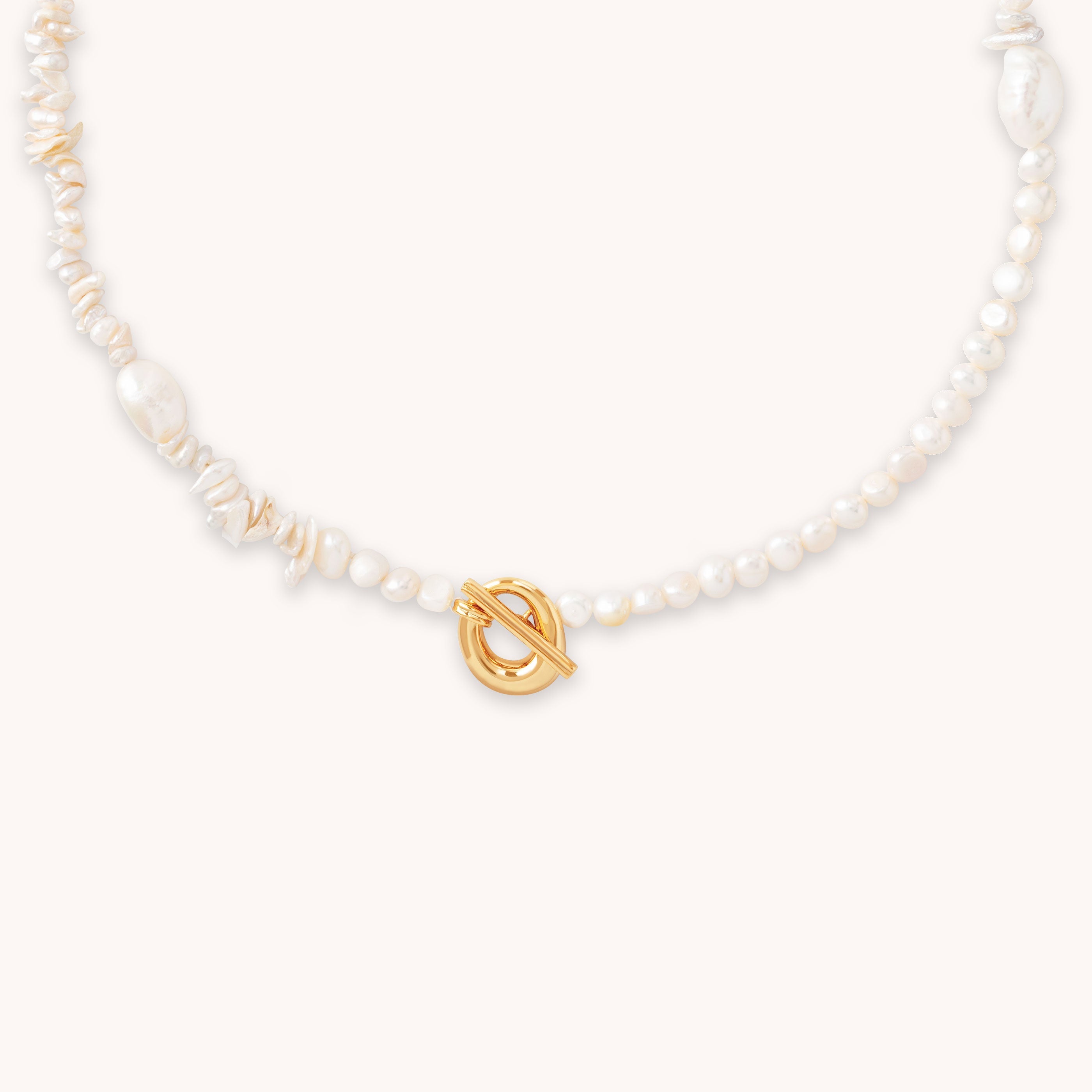 Pearl Beaded T-Bar Gold Necklace | Astrid & Miyu Necklaces