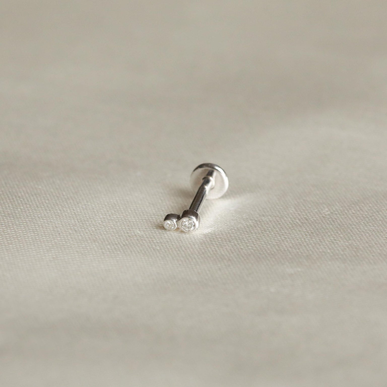 April White Topaz - Solid White Gold Double Topaz Piercing Stud - Piercing Stud - Astrid & Miyu