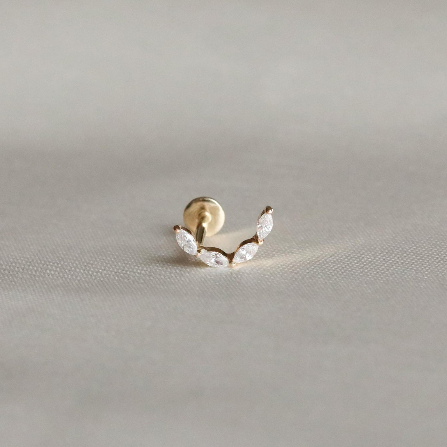 Conch Piercing Jewellery - Solid Gold Crystal Curved Piercing Stud - Piercing Stud - Astrid & Miyu