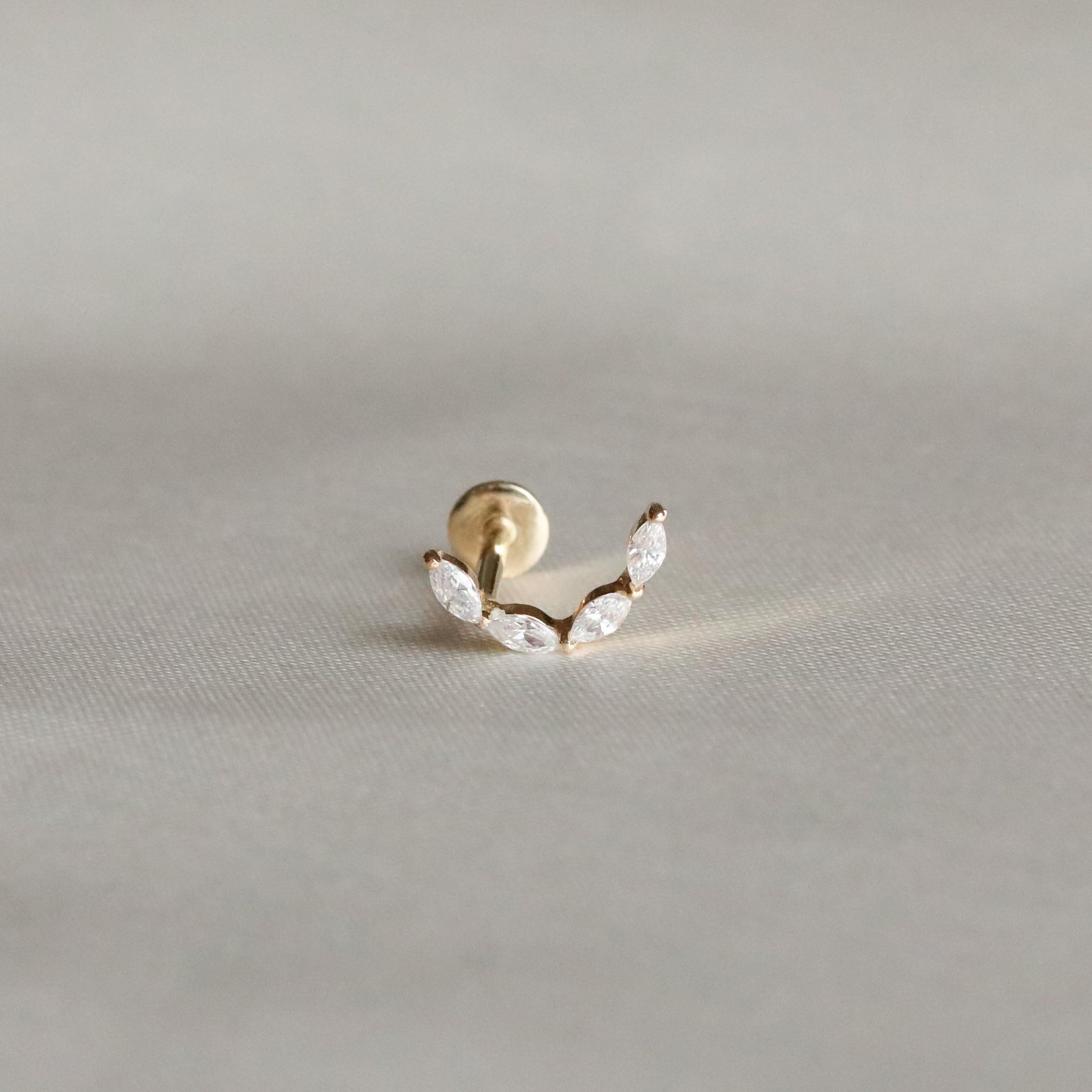 Conch Piercing Jewellery - Solid Gold Crystal Curved Piercing Stud - Piercing Stud - Astrid & Miyu