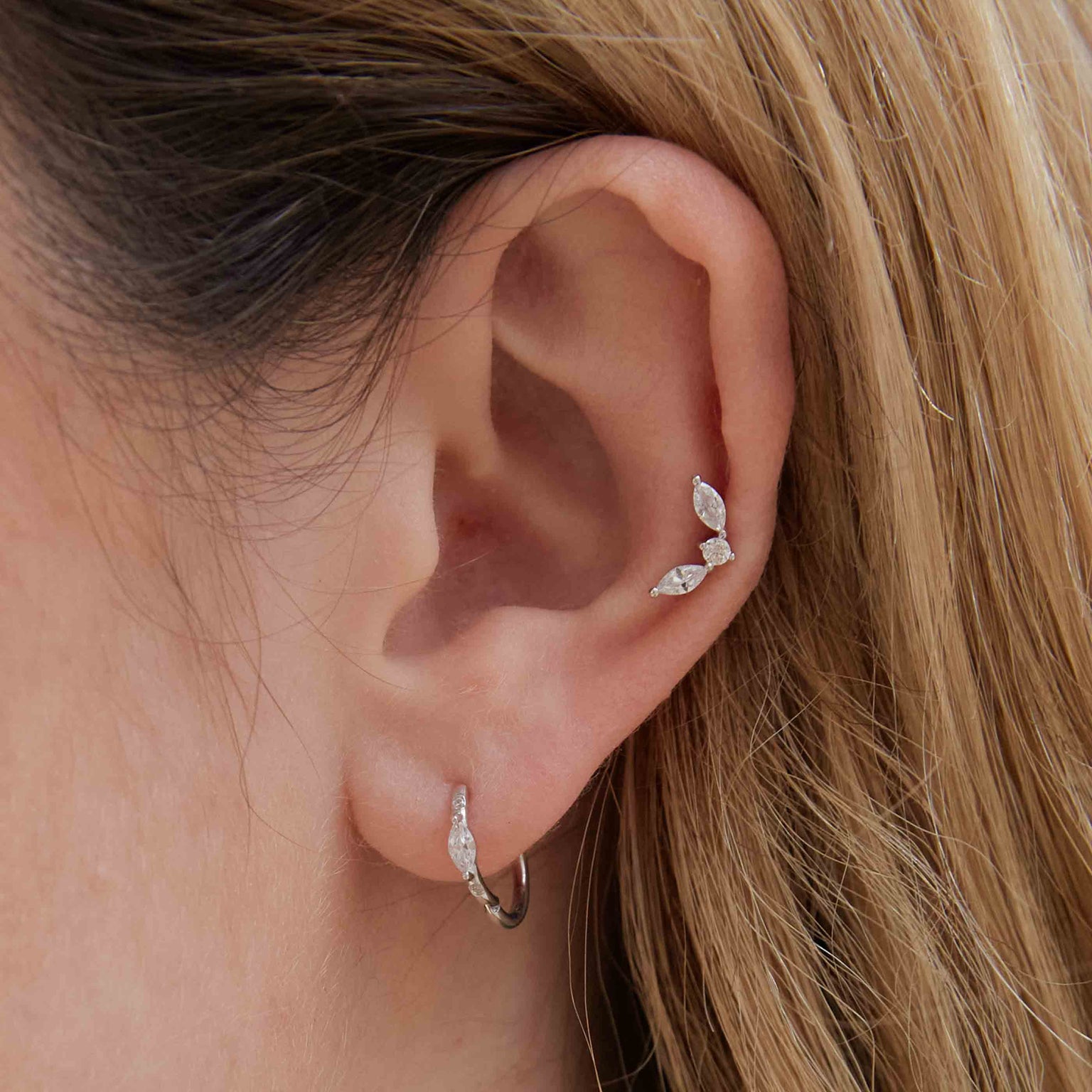 Daith Piercing Jewellery - Solid White Gold Marquise Piercing Hoop - Piercing Hoop - Astrid & Miyu