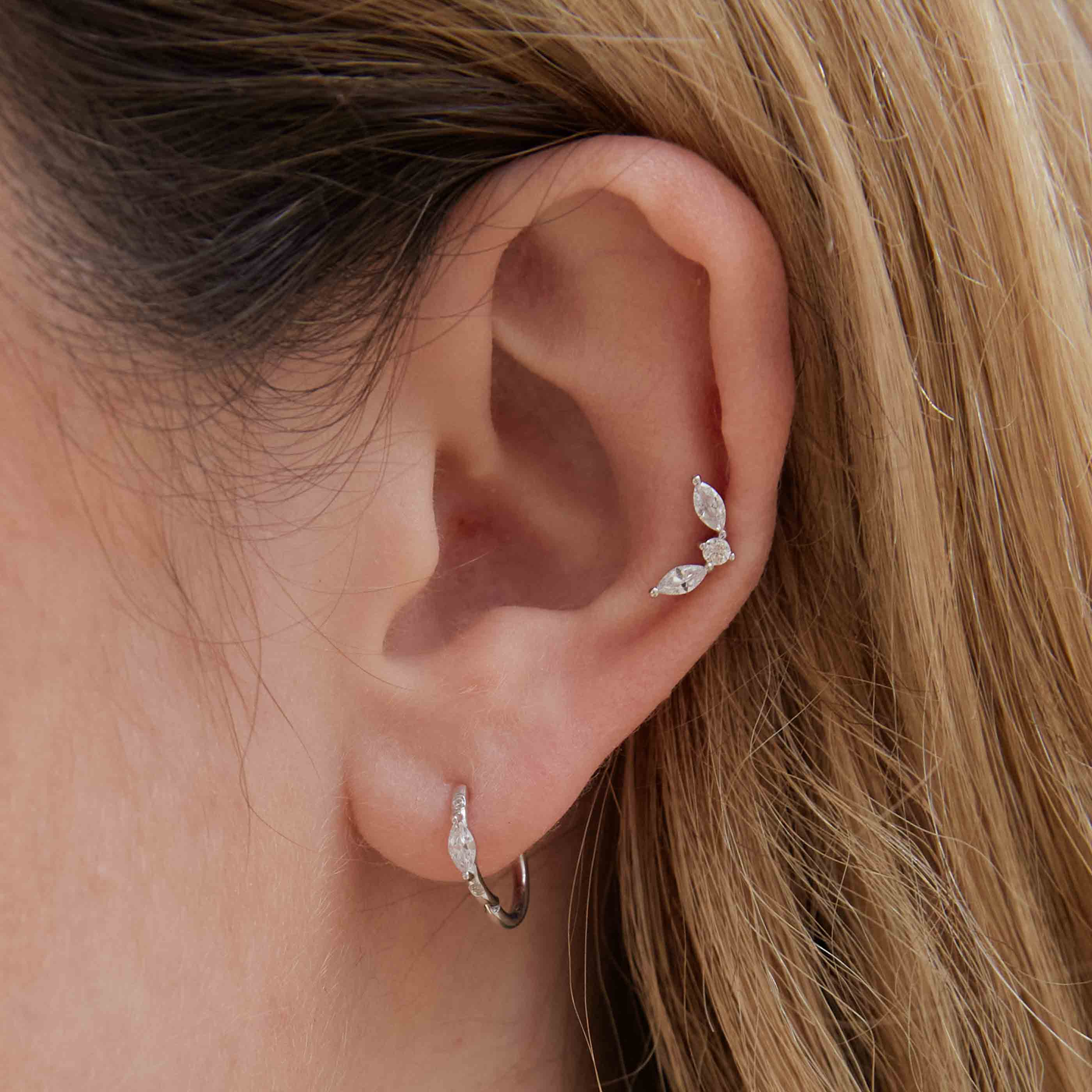 Daith Piercing Jewellery - Solid White Gold Marquise Piercing Hoop - Piercing Hoop - Astrid & Miyu