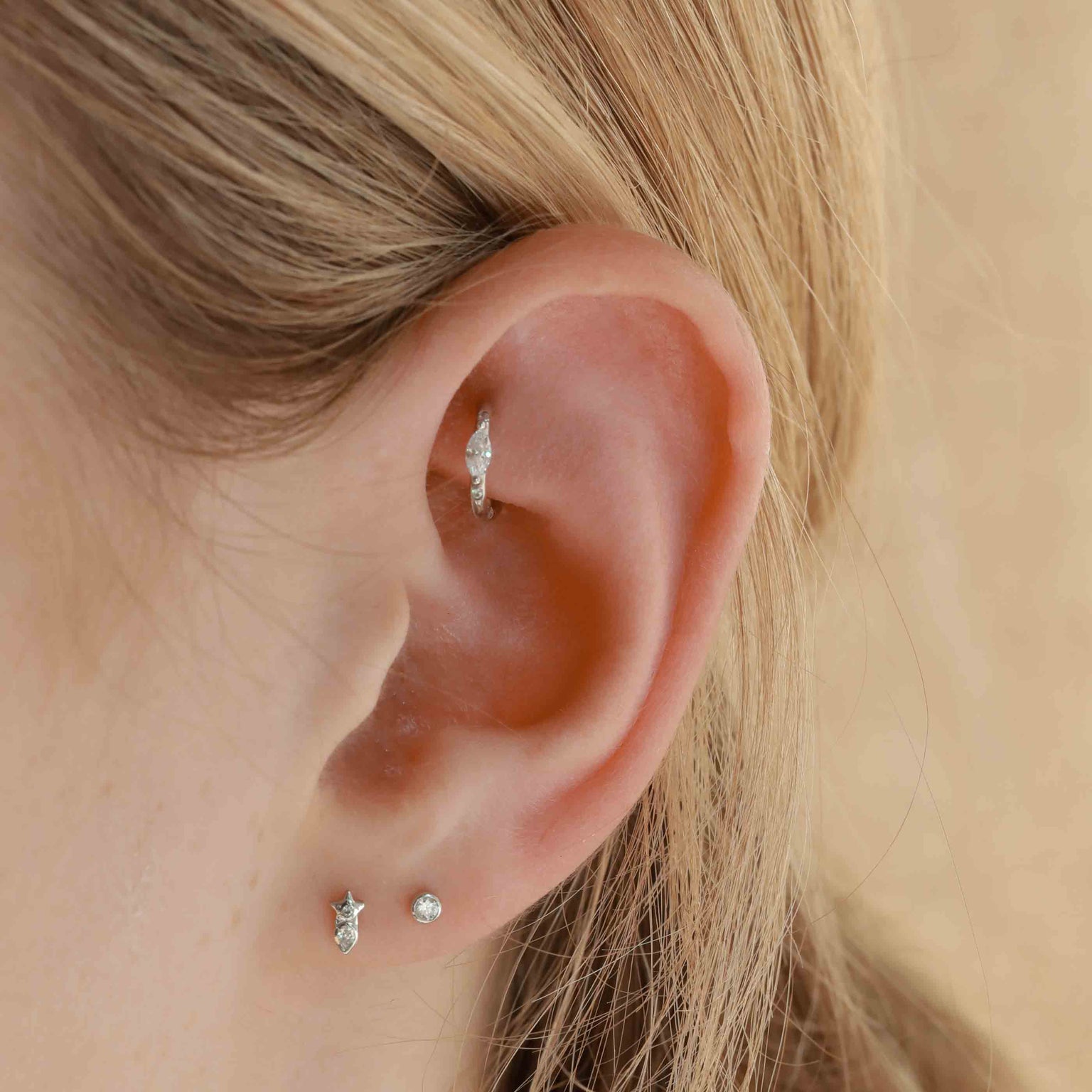 Earrings - Solid White Gold Marquise Rook Hoop - Rook Piercing Hoop - Astrid & Miyu