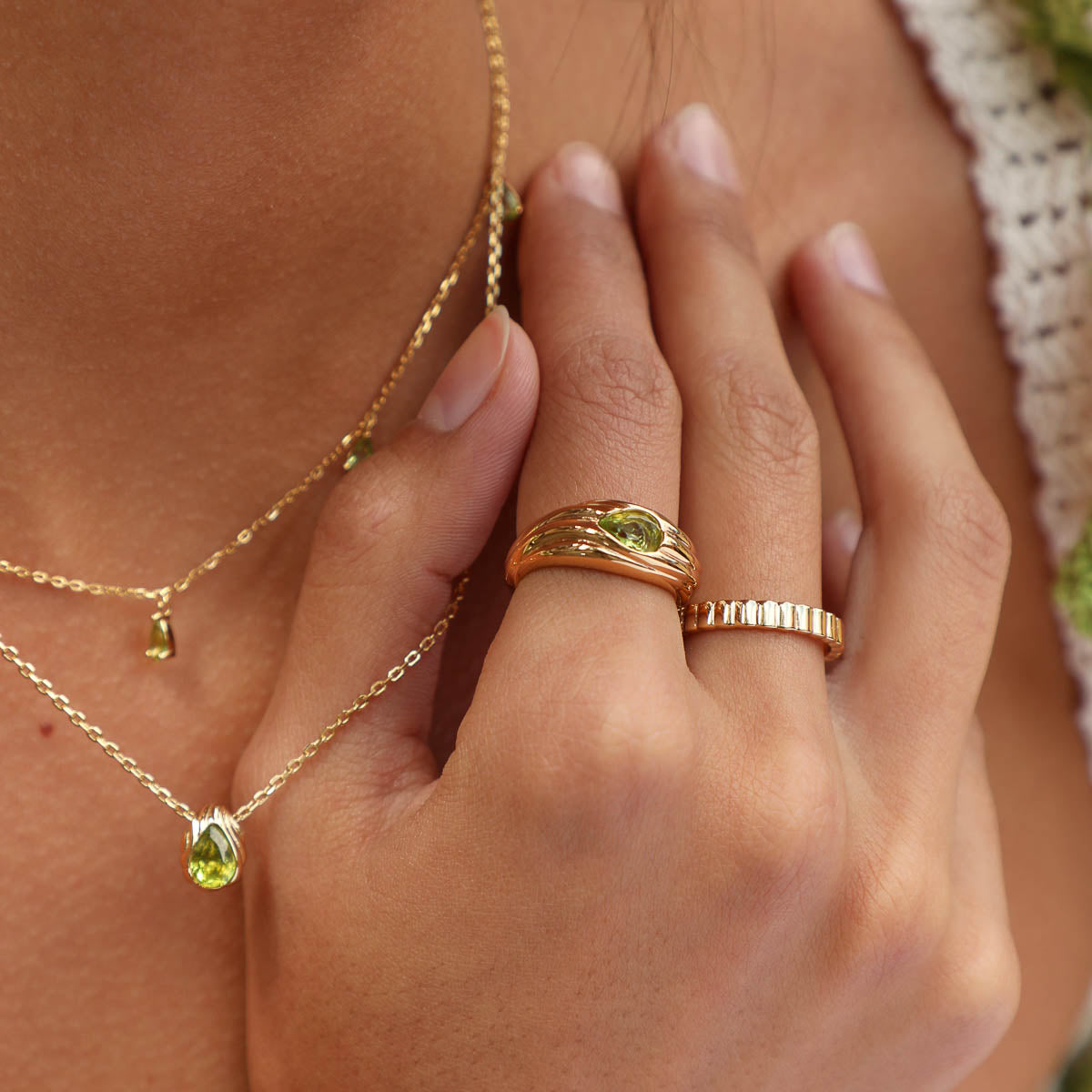 18k Gold Plated Jewellery - Olivine Charm Necklace in Gold - Pendant Necklace - Astrid & Miyu