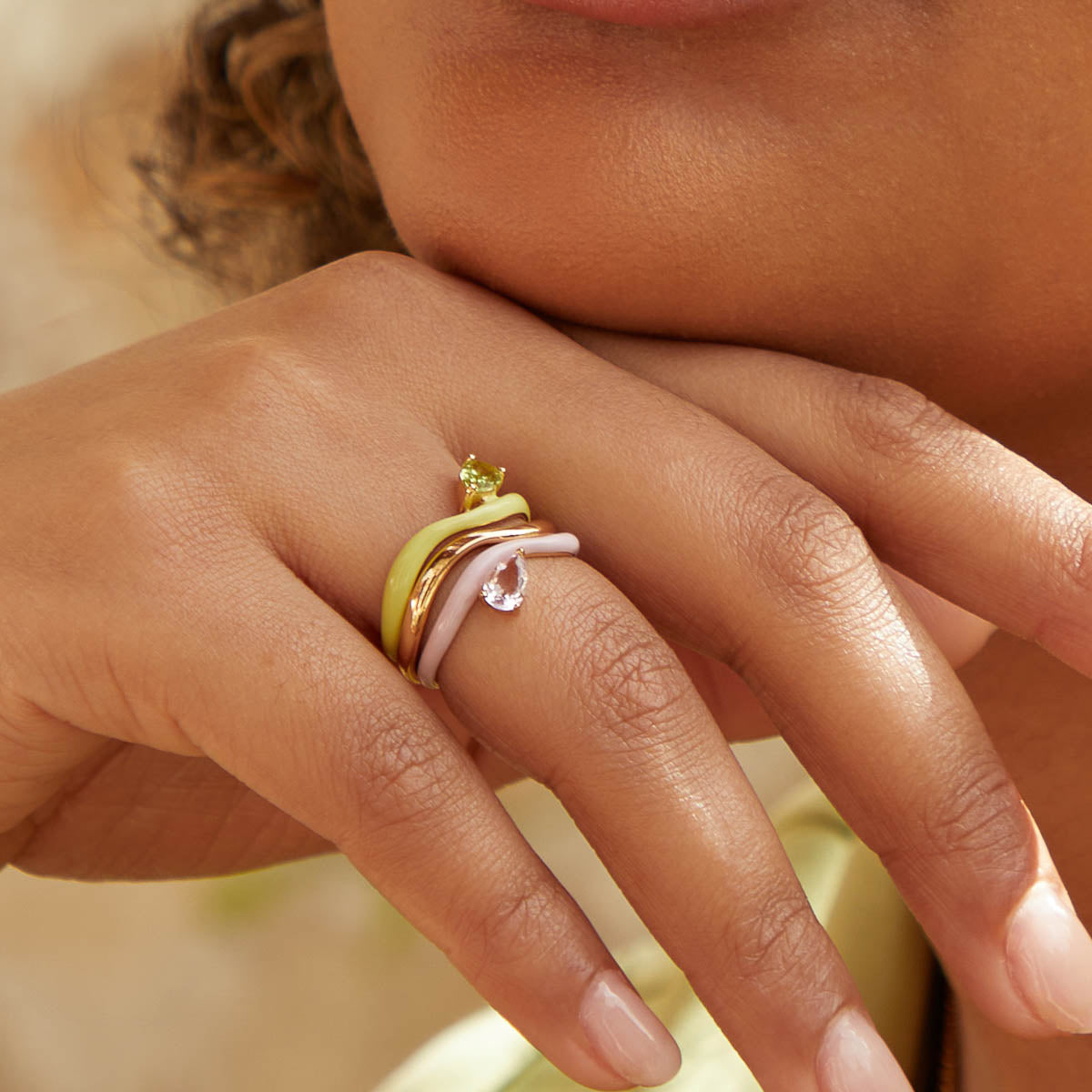 18k Gold Plated Jewellery - Amethyst Enamel Wave Ring in Gold - Stacking Ring - Astrid & Miyu