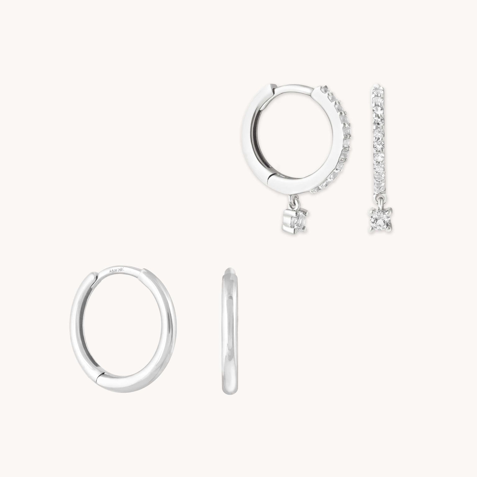 April White Topaz - Topaz Charm Gift Set in Solid White Gold - Stacking Sets - Astrid & Miyu