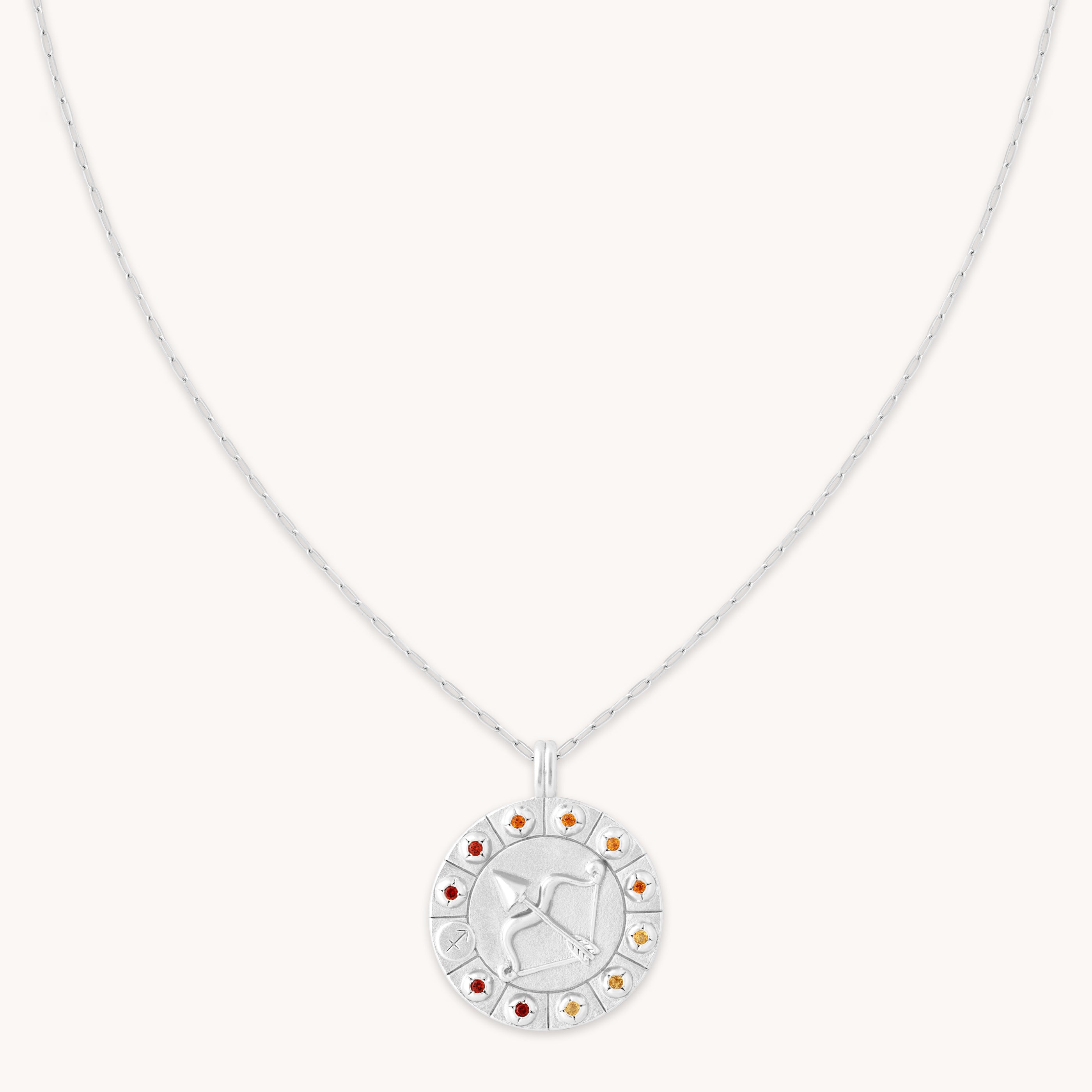 Sagittarius Bold Zodiac Pendant Necklace in Silver