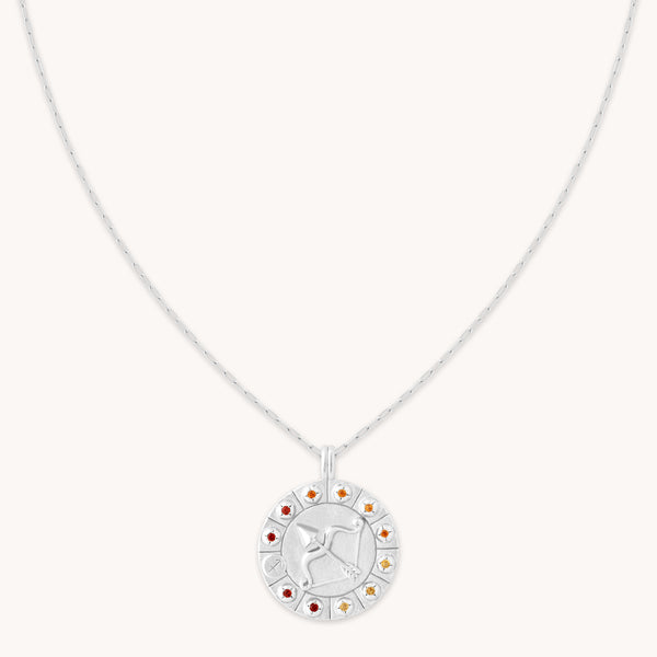 Sagittarius Bold Zodiac Pendant Necklace in Silver
